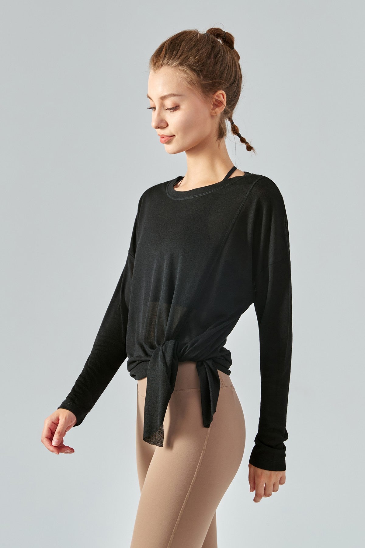 Sheer Mesh Long Sleeve Asymmetrical Hem Tops by bornfocus