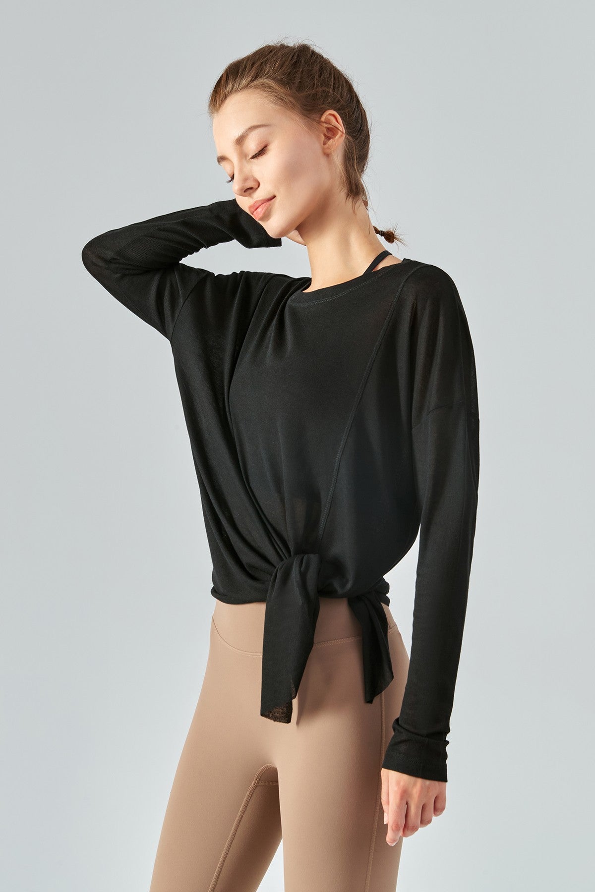 Sheer Mesh Long Sleeve Asymmetrical Hem Tops by bornfocus