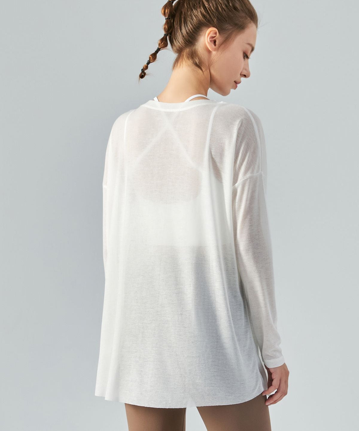 Sheer Mesh Long Sleeve Asymmetrical Hem Tops by bornfocus