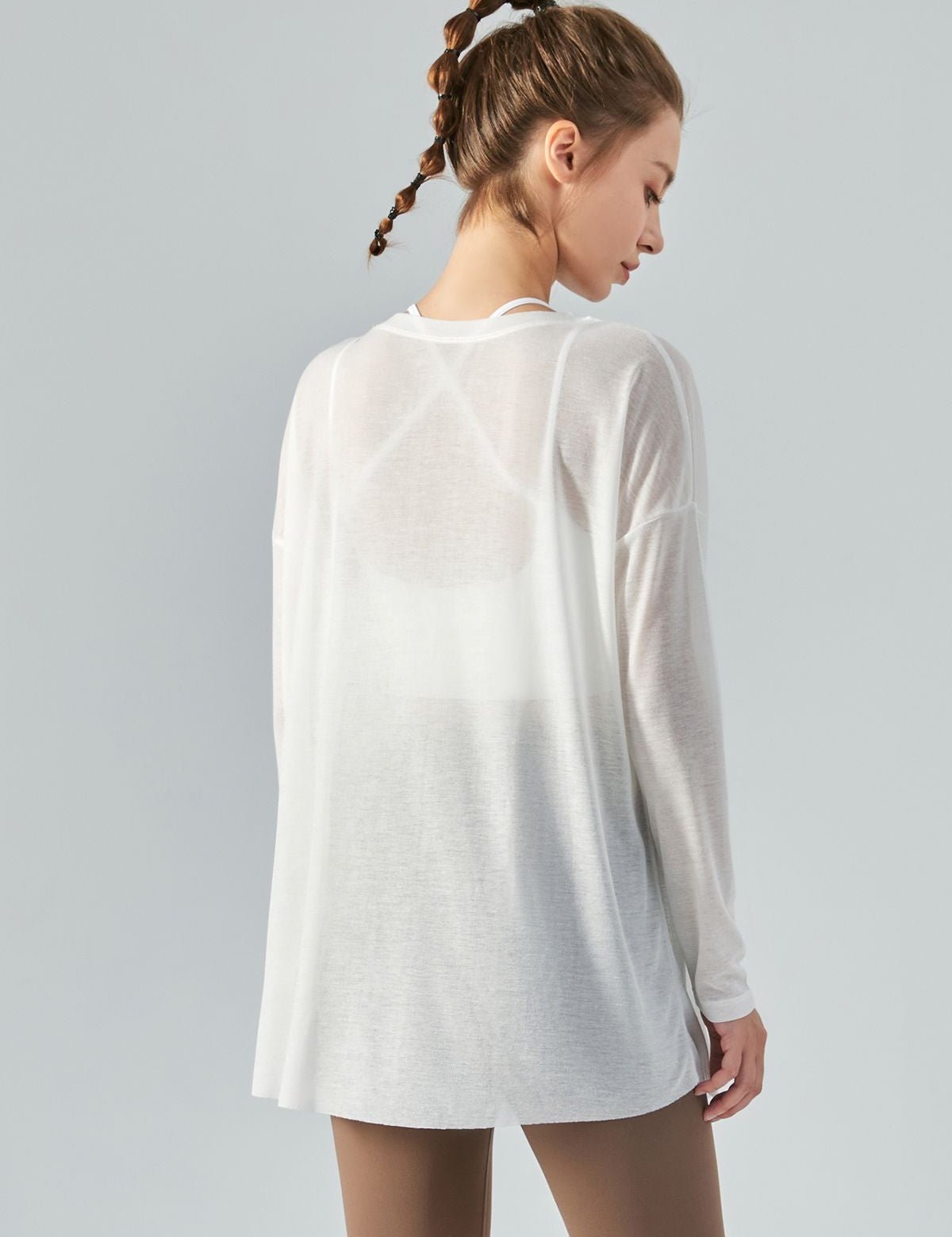 Sheer Mesh Long Sleeve Asymmetrical Hem Tops by bornfocus