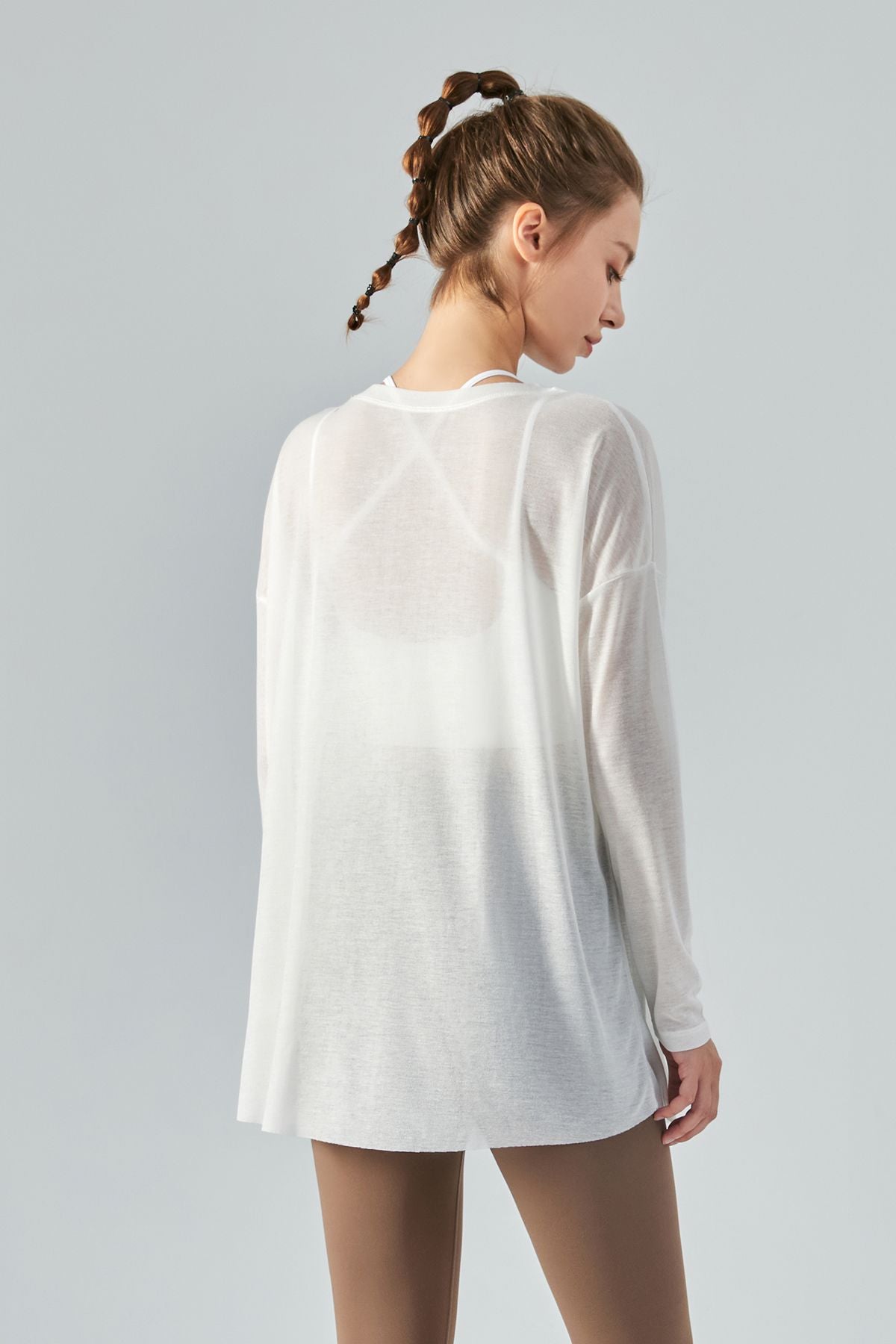 Sheer Mesh Long Sleeve Asymmetrical Hem Tops by bornfocus