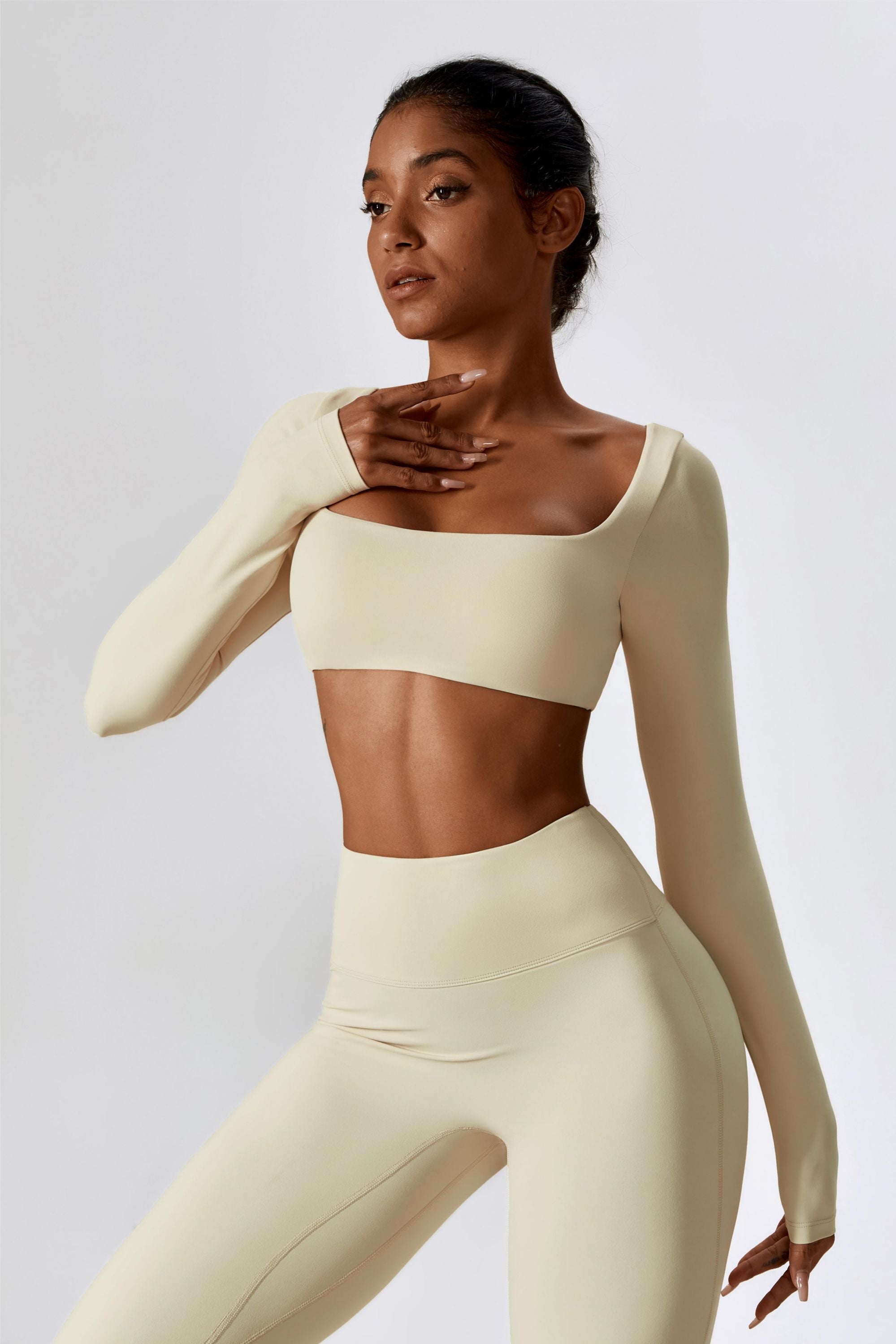 Square-Neck Integrated Bra Crop Top by bornfocus