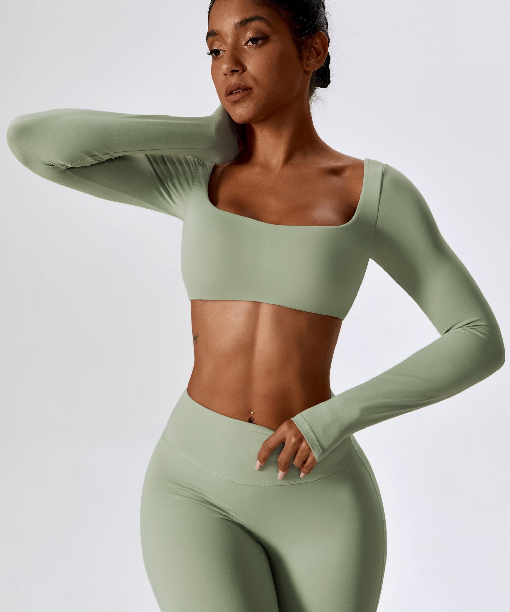 Square-Neck Integrated Bra Crop Top by bornfocus