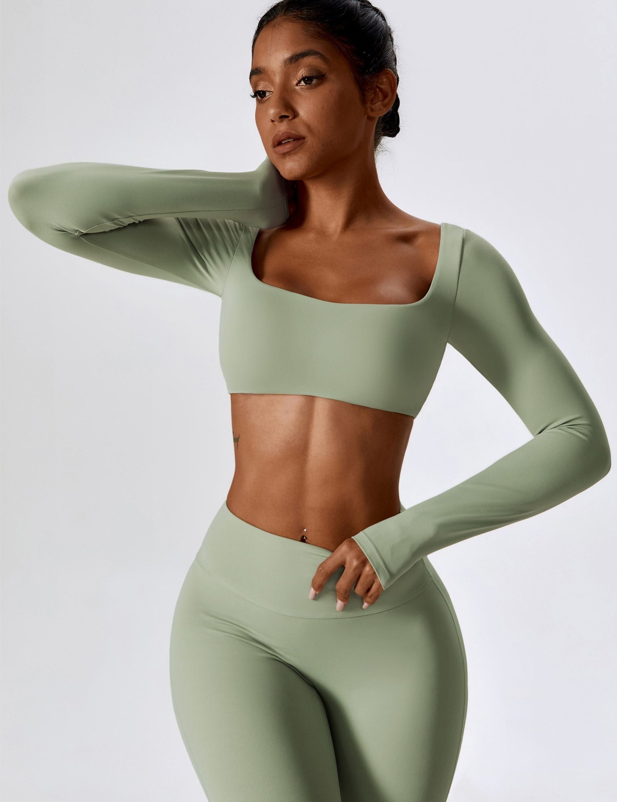 Square-Neck Integrated Bra Crop Top by bornfocus