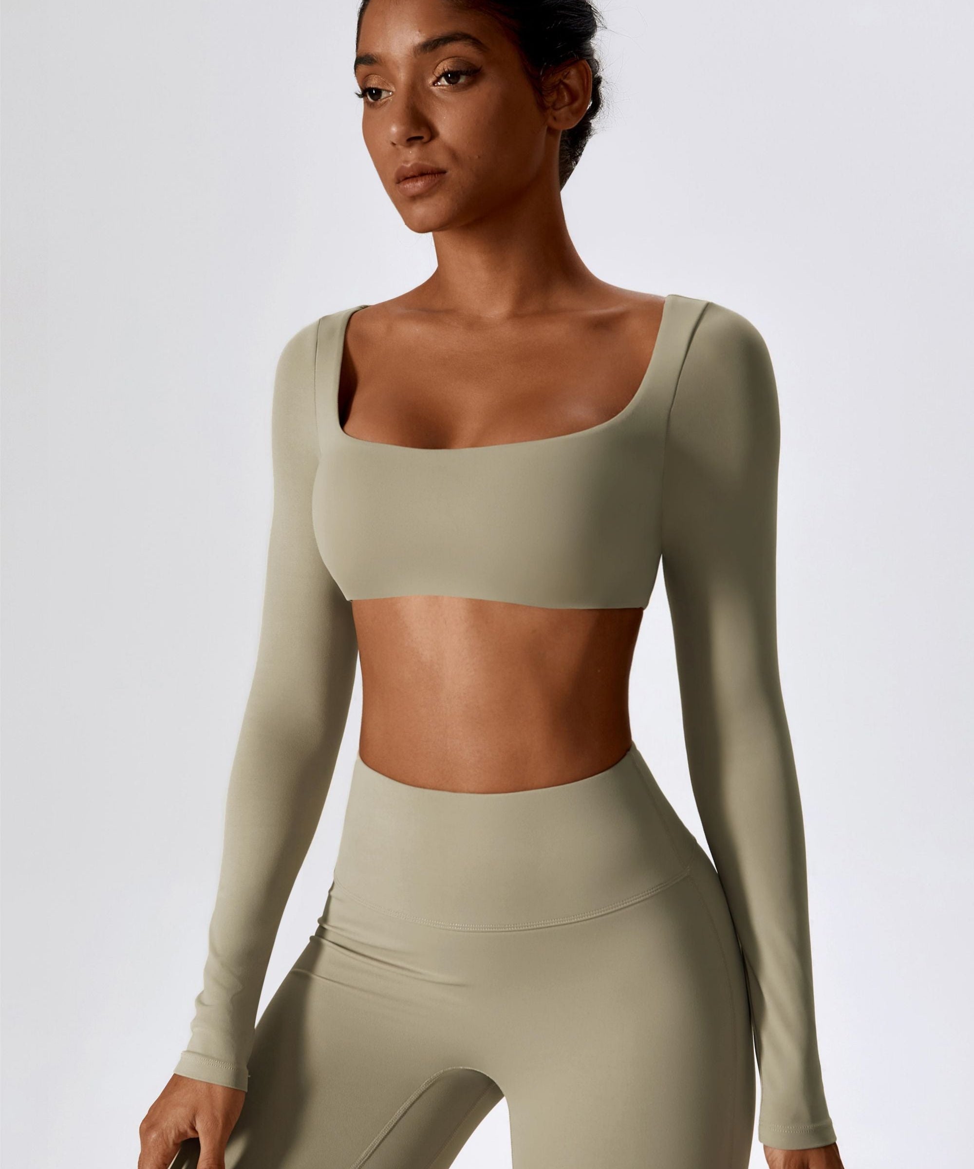 Square-Neck Integrated Bra Crop Top by bornfocus