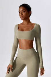 Square-Neck Integrated Bra Crop Top by bornfocus