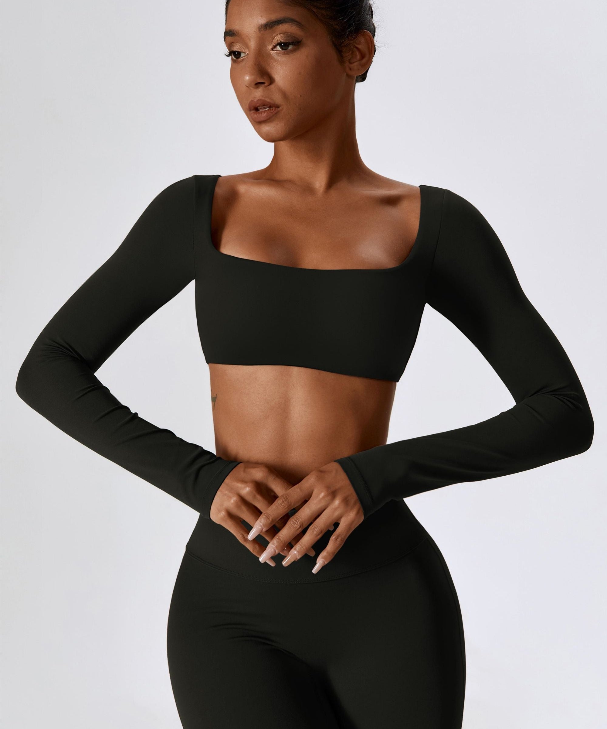 Square-Neck Integrated Bra Crop Top by bornfocus