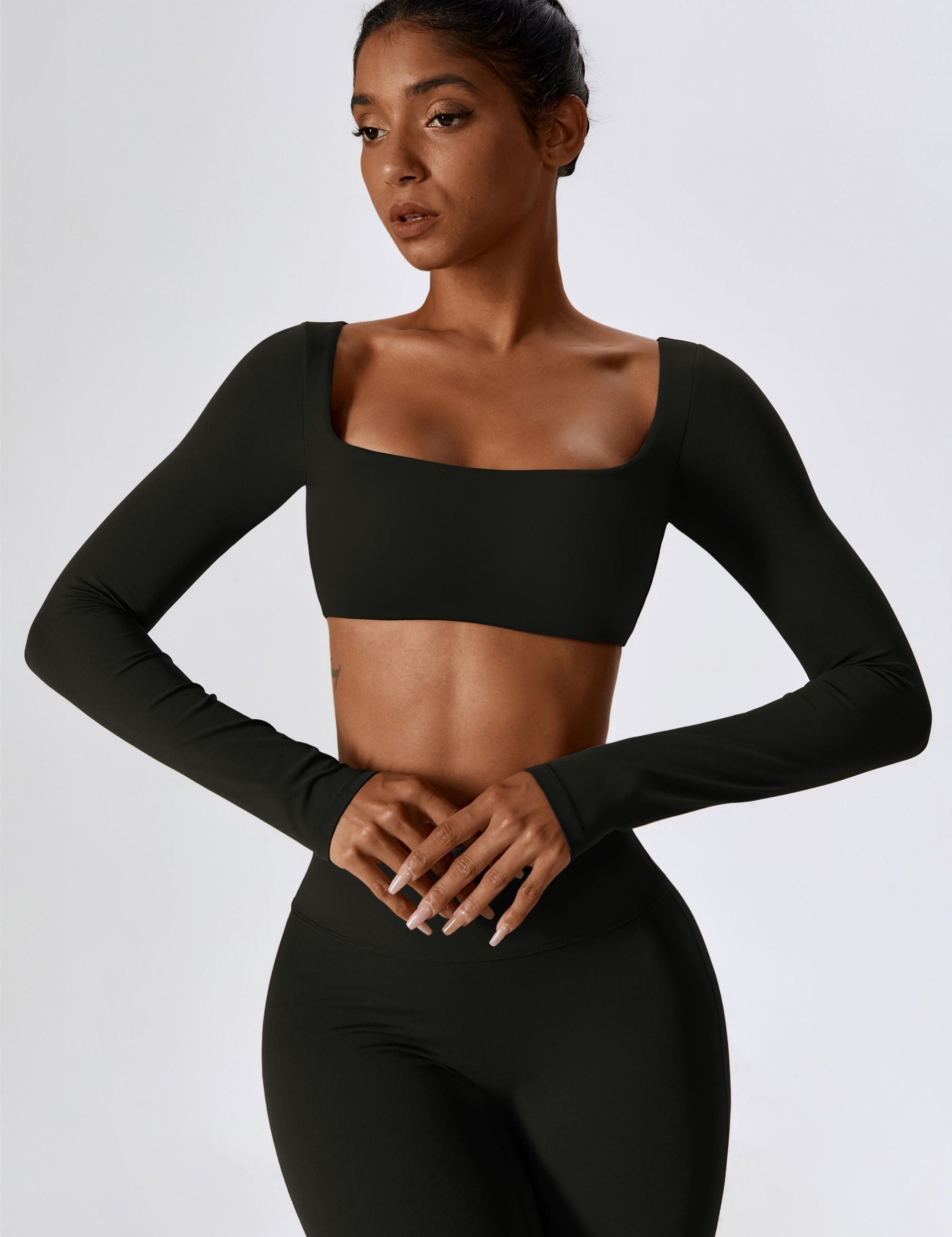 Square-Neck Integrated Bra Crop Top by bornfocus