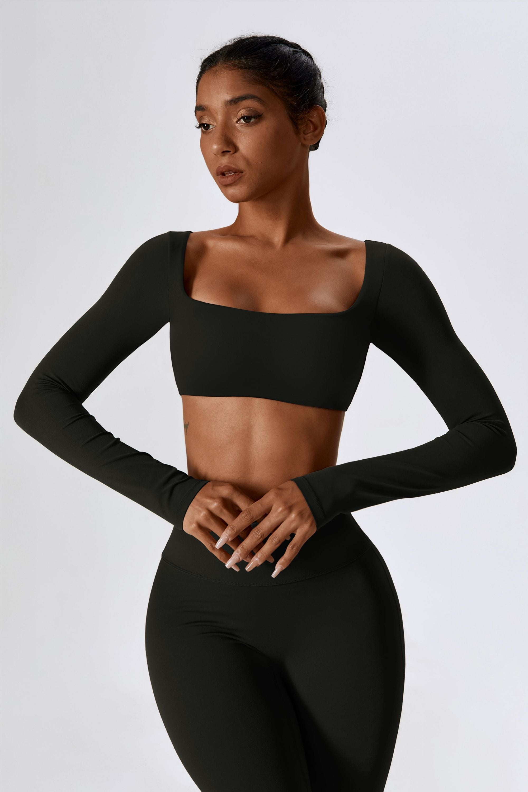 Square-Neck Integrated Bra Crop Top by bornfocus