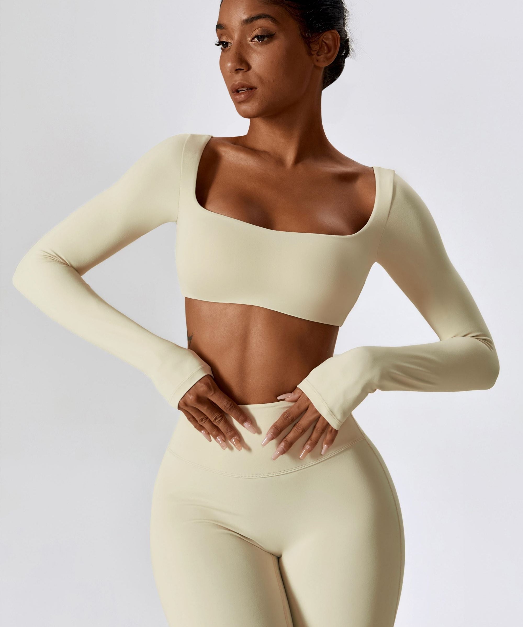 Square-Neck Integrated Bra Crop Top by bornfocus