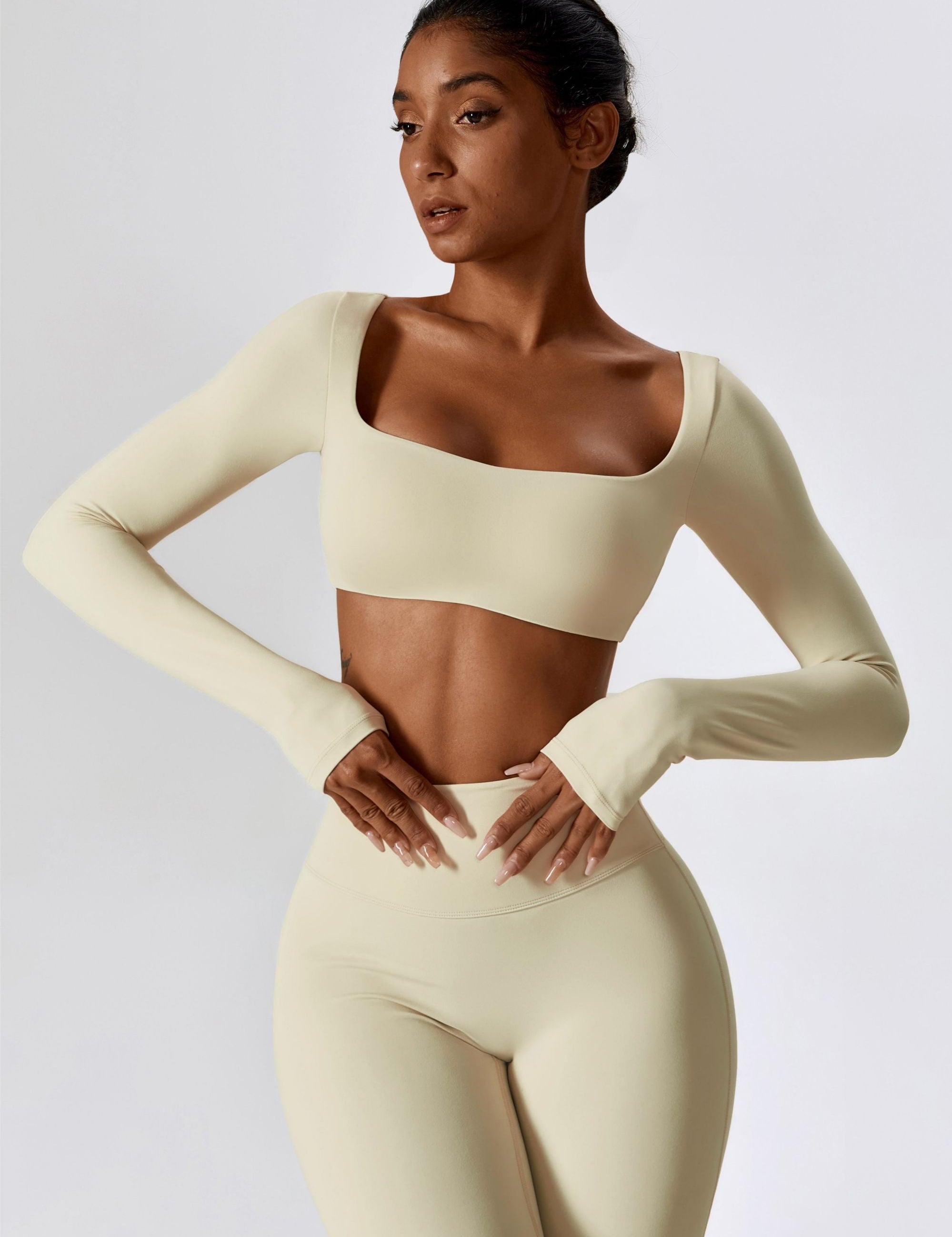 Square-Neck Integrated Bra Crop Top by bornfocus