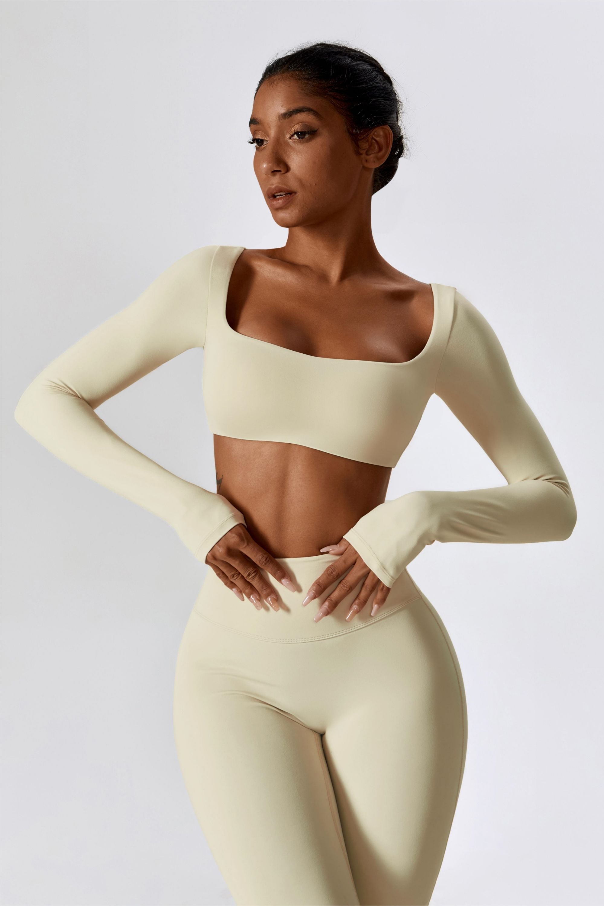 Square-Neck Integrated Bra Crop Top by bornfocus