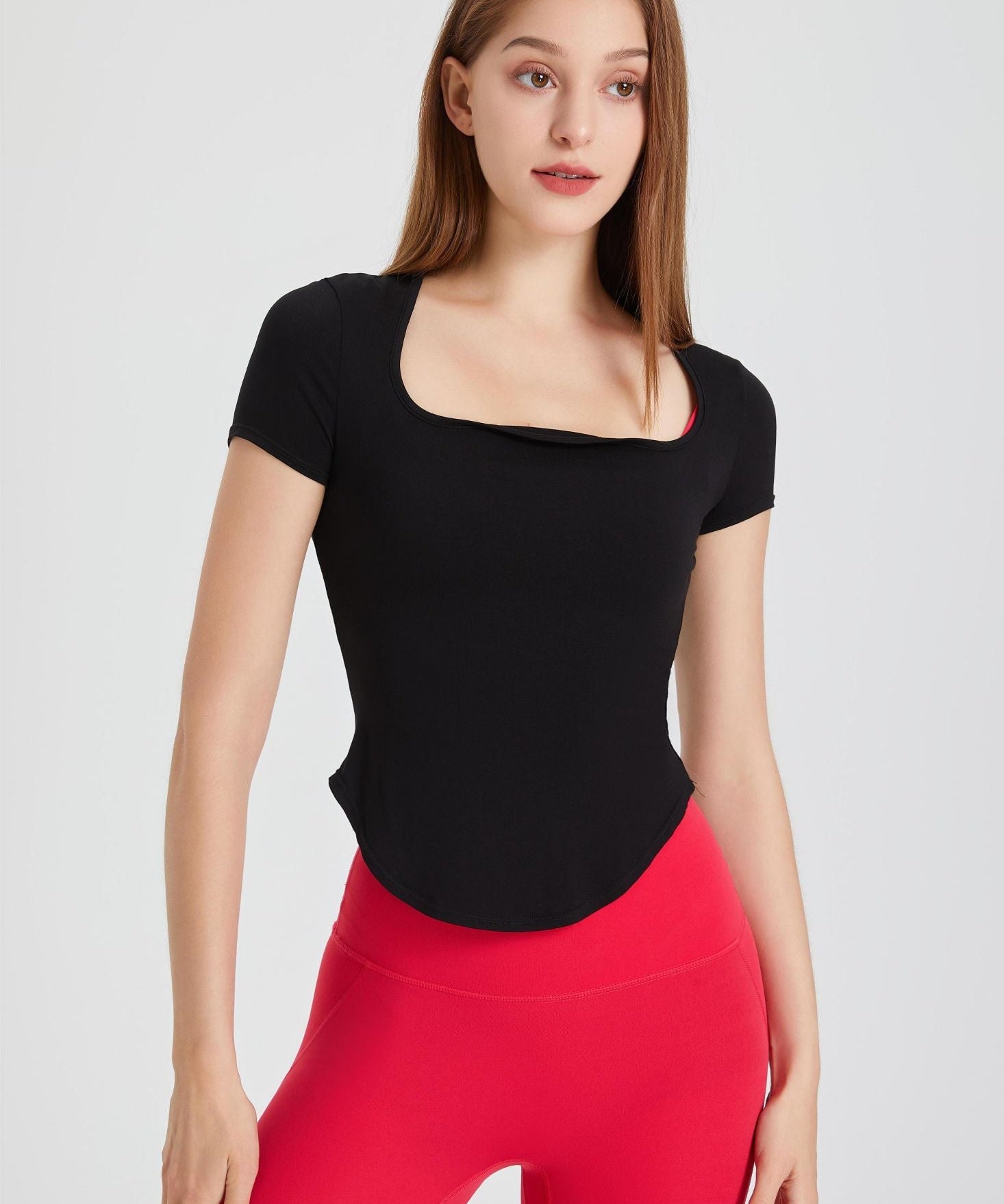 Square Neck Crop Short Sleeve T-Shirt by bornfocus