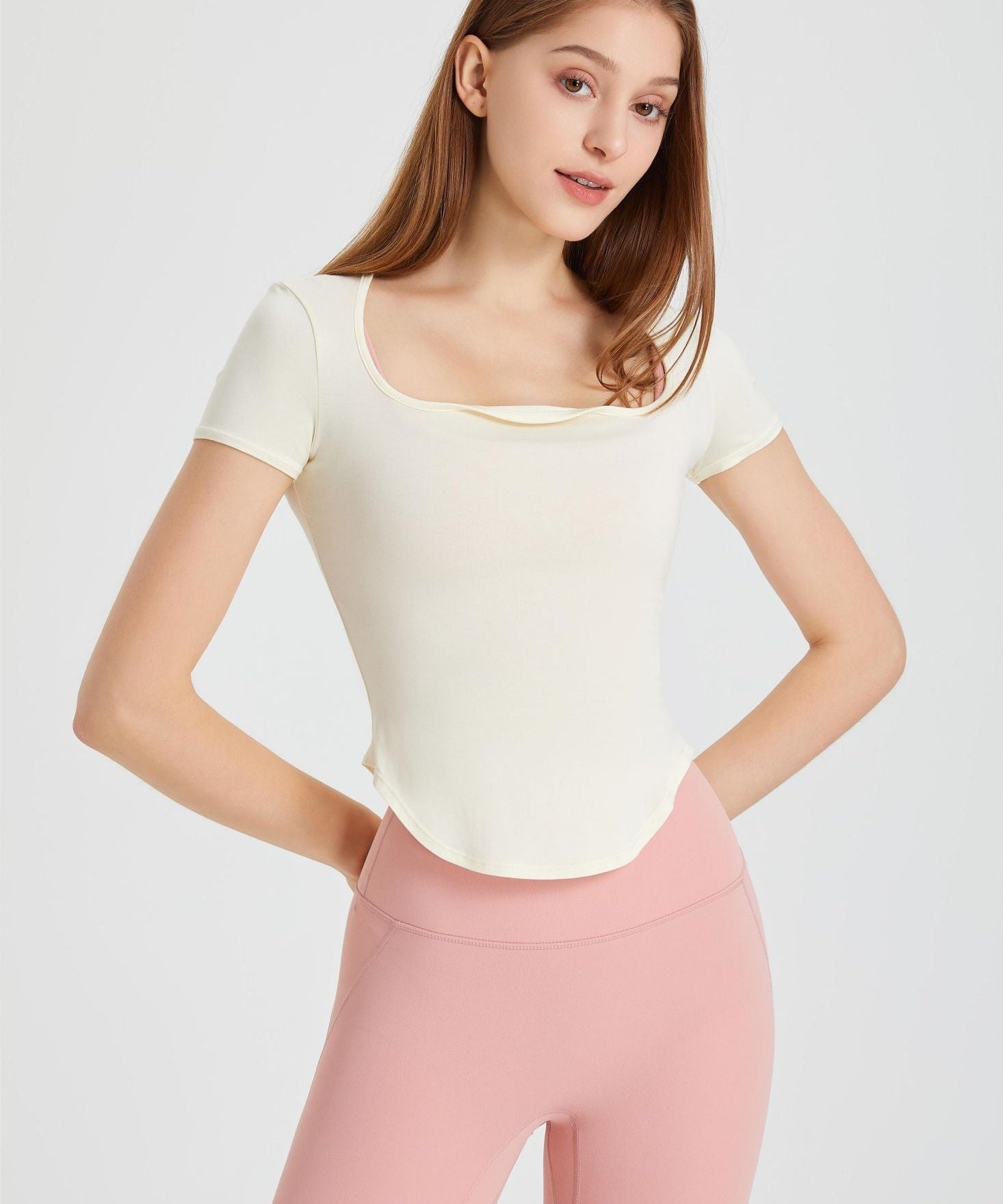 Square Neck Crop Short Sleeve T-Shirt by bornfocus