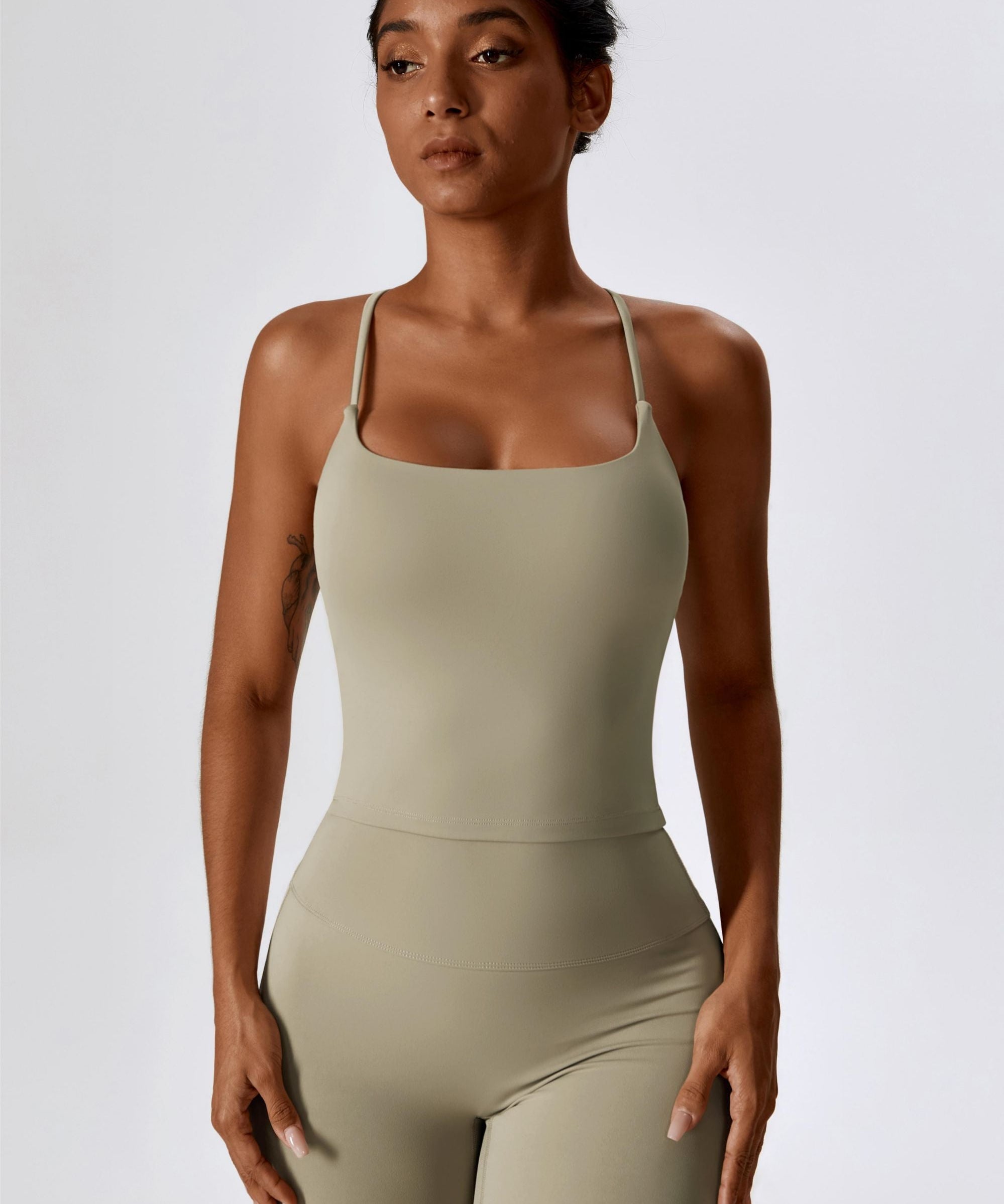 Square-Necked Crossover Strap Tank Top by bornfocus