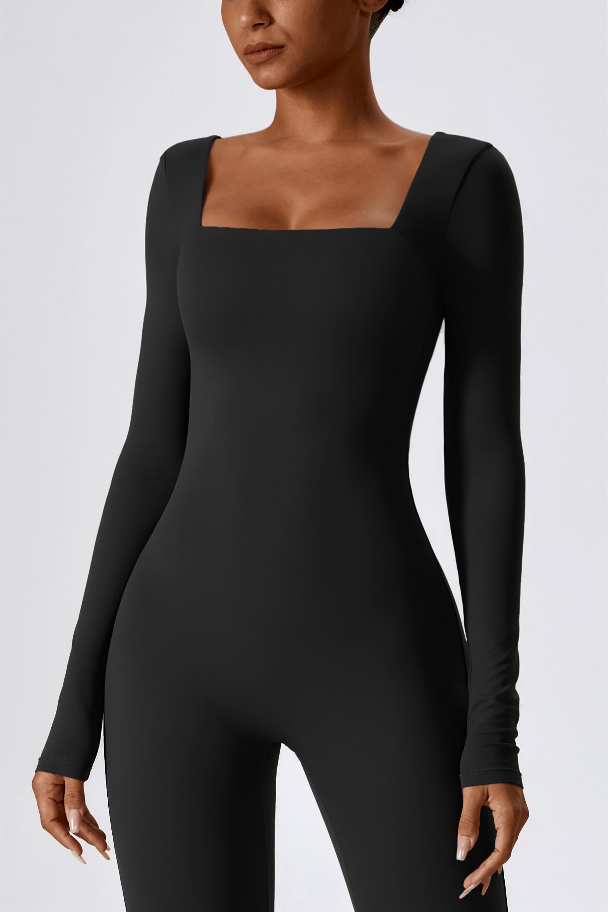 Square Neckline Long Sleeve Jumpsuit by bornfocus