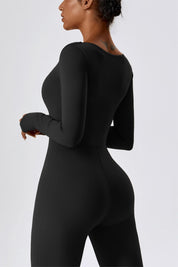 Square Neckline Long Sleeve Jumpsuit by bornfocus