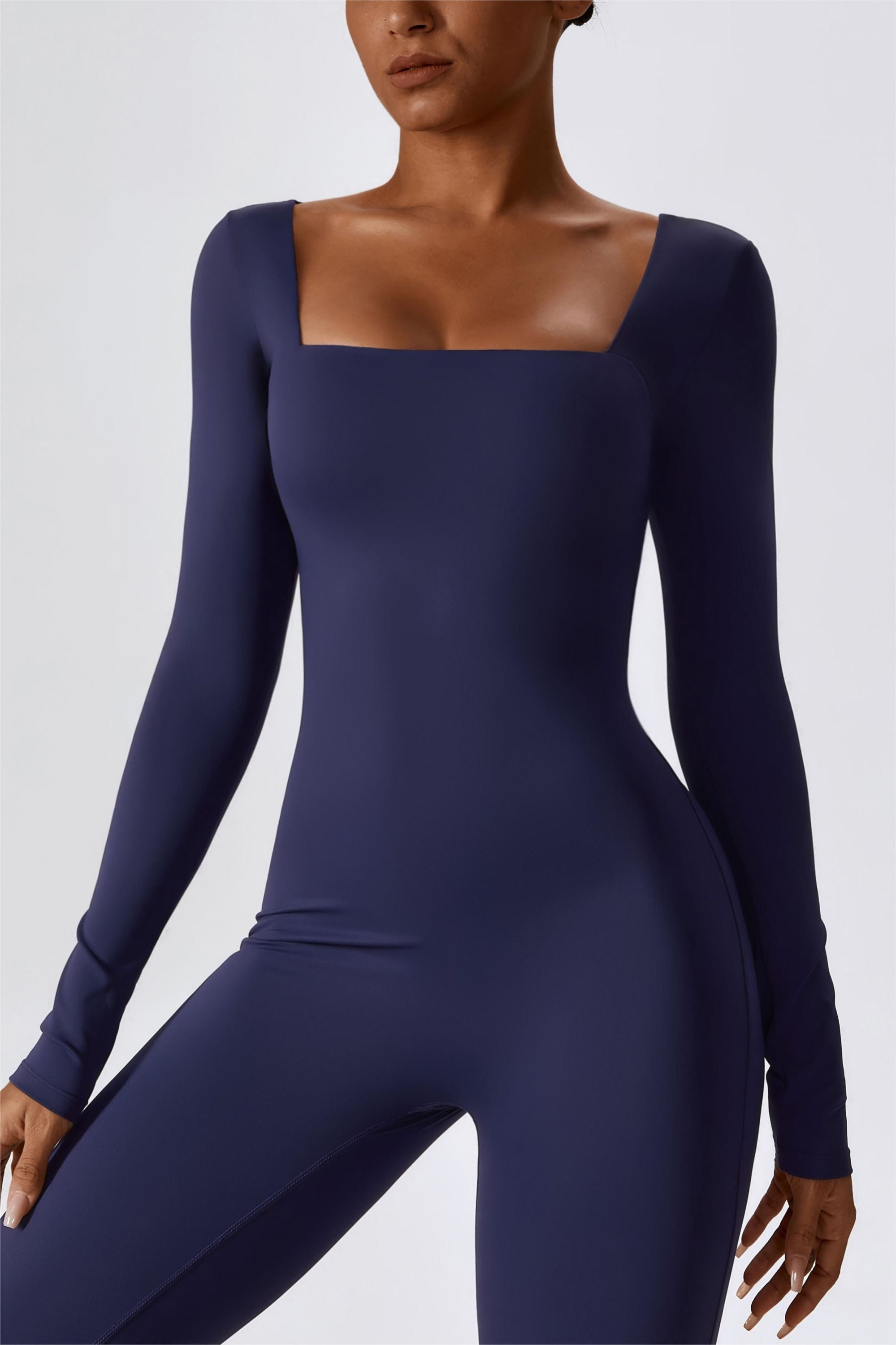 Square Neckline Long Sleeve Jumpsuit by bornfocus