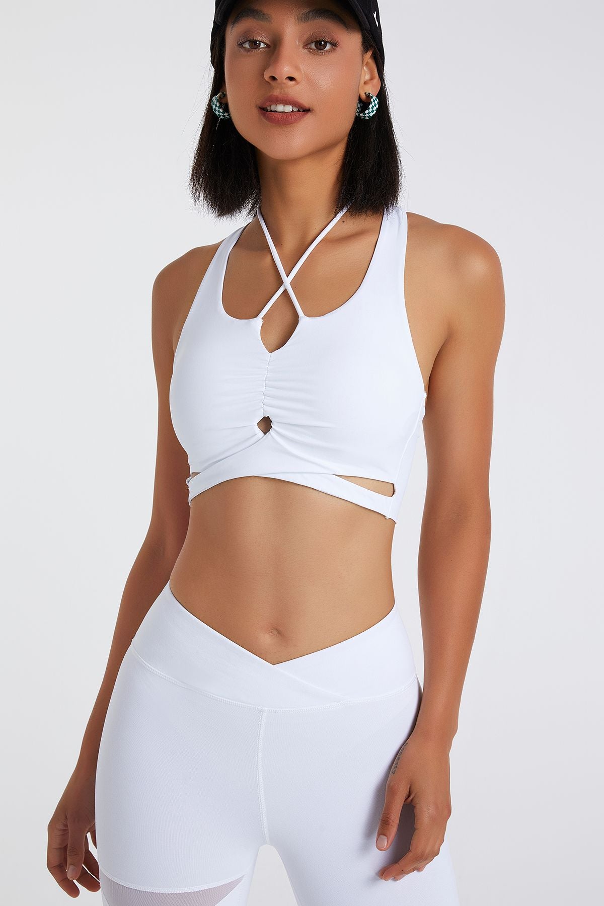 Strappy Halter Neck Crossover Sports Bra by bornfocus