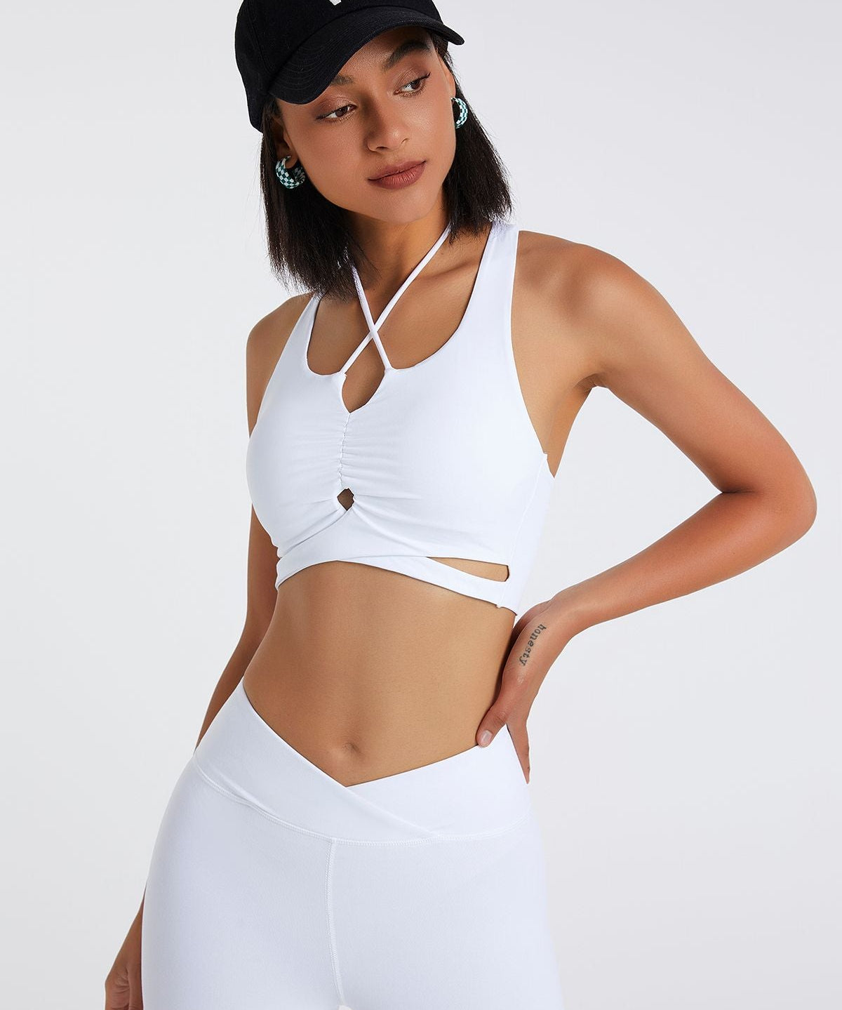 Strappy Halter Neck Crossover Sports Bra by bornfocus