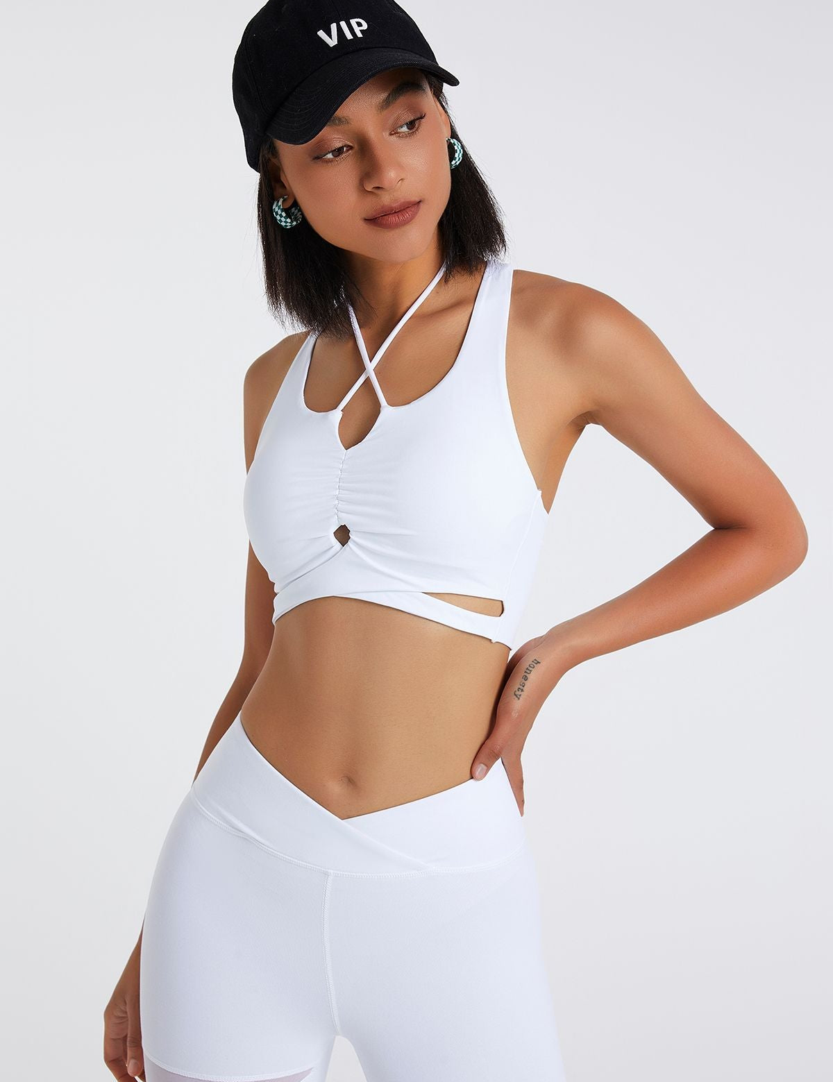 Strappy Halter Neck Crossover Sports Bra by bornfocus