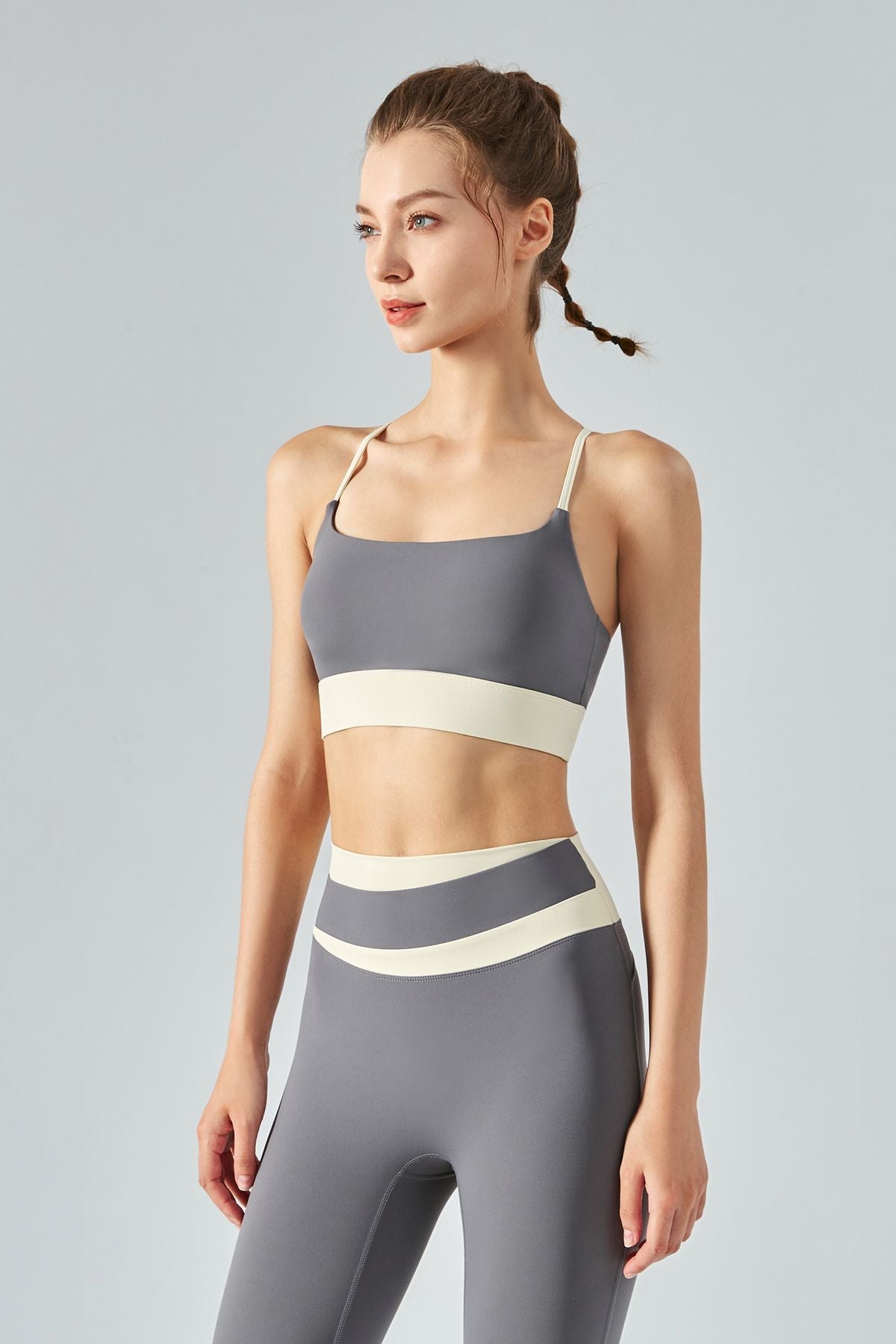 Colorblock Strappy Bra & Leggings Activewear Set by bornfocus