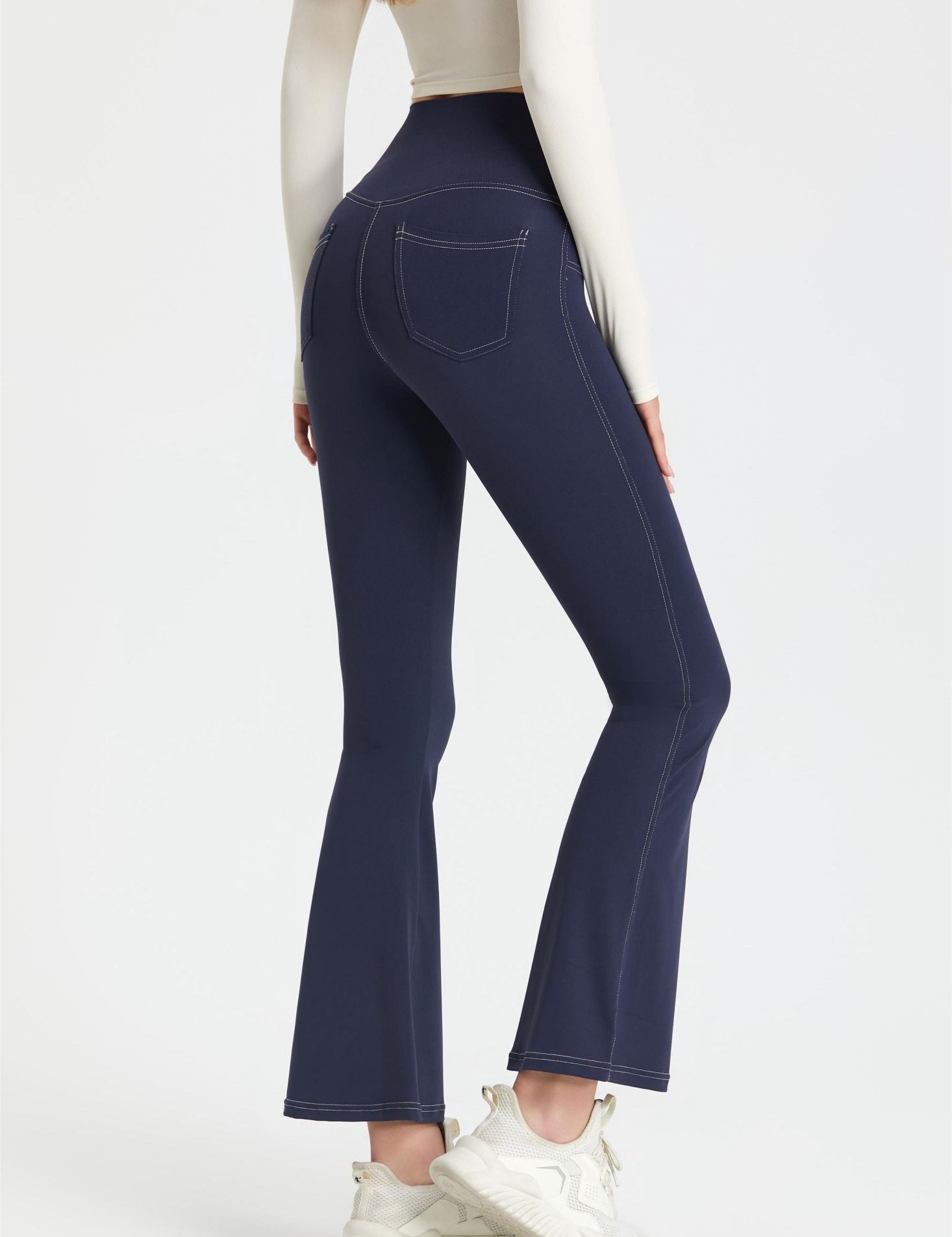 Stretch Denim Flared Leggings by bornfocus