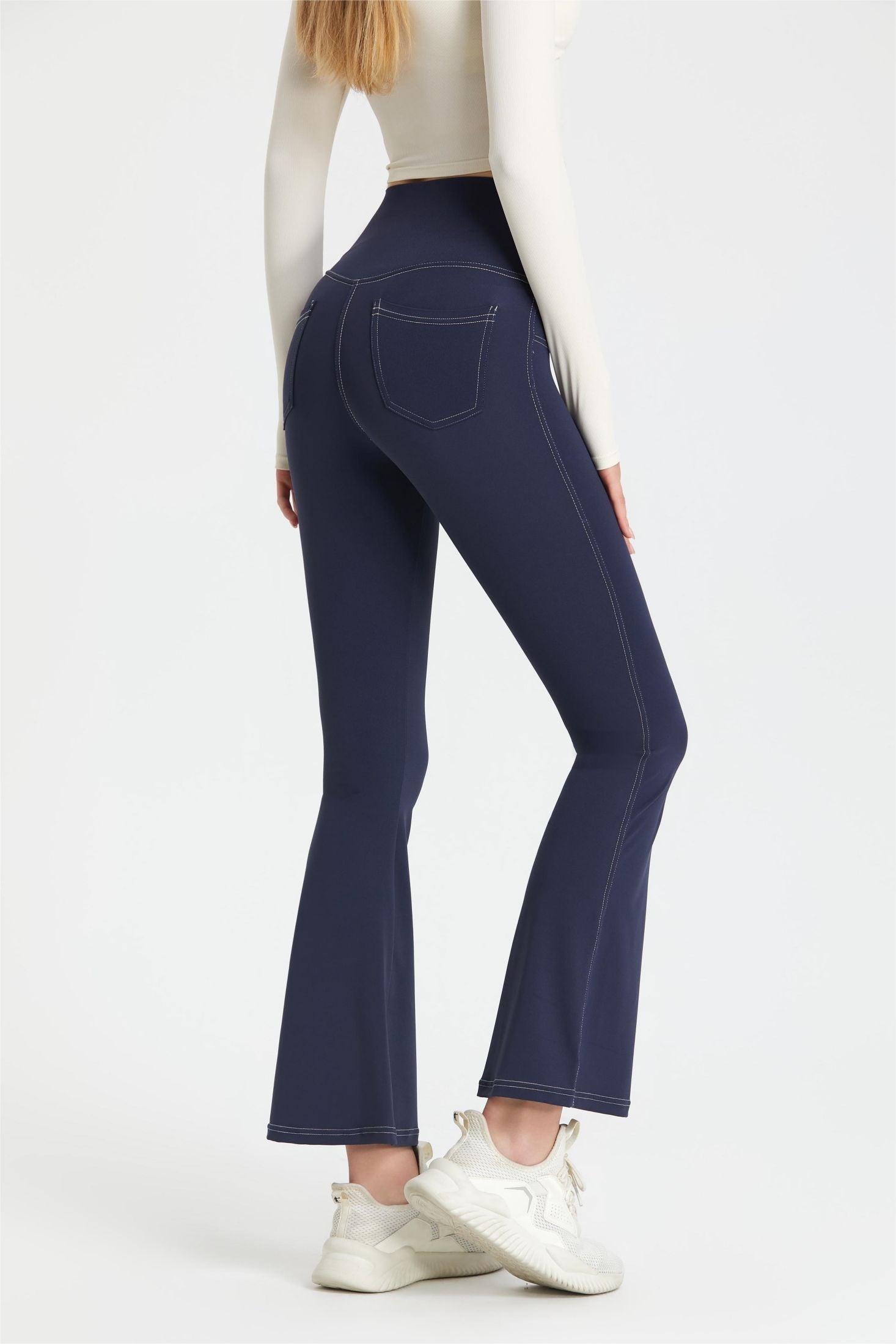 Stretch Denim Flared Leggings by bornfocus