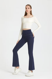 Stretch Denim Flared Leggings by bornfocus