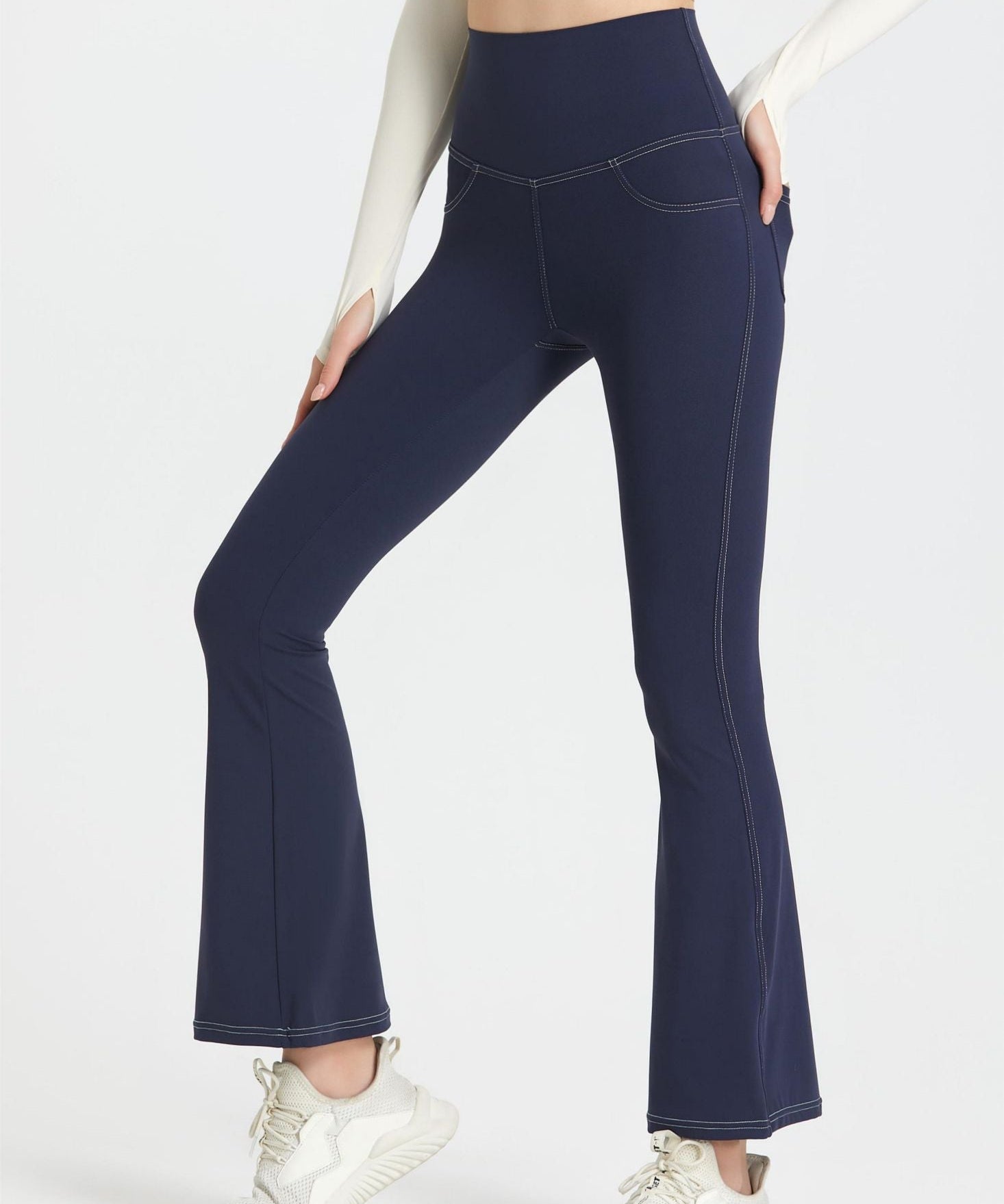 Stretch Denim Flared Leggings by bornfocus