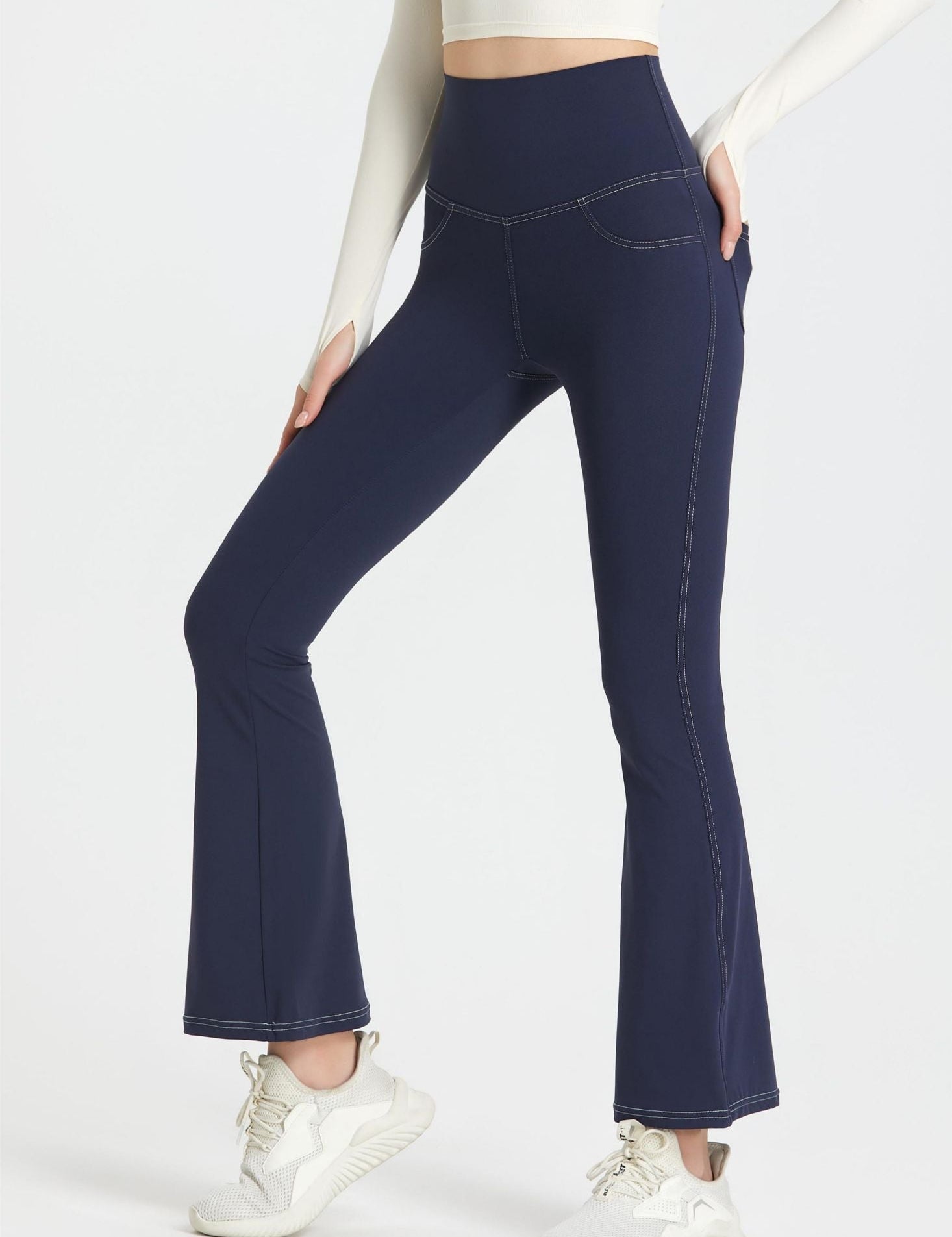 Stretch Denim Flared Leggings by bornfocus