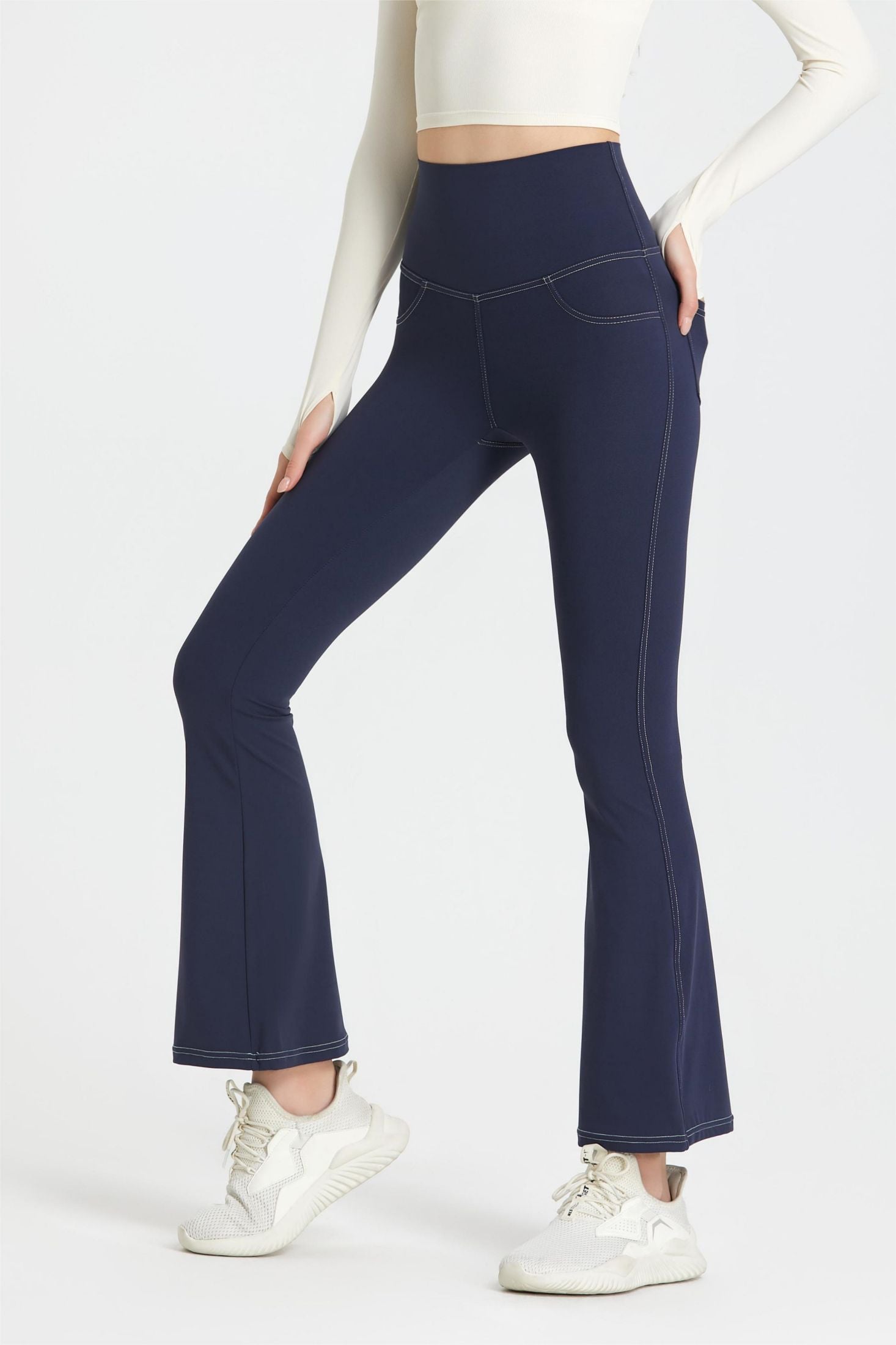 Stretch Denim Flared Leggings by bornfocus