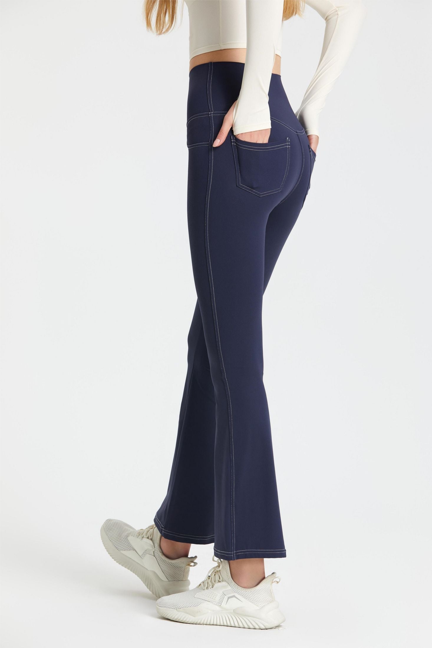 Stretch Denim Flared Leggings by bornfocus