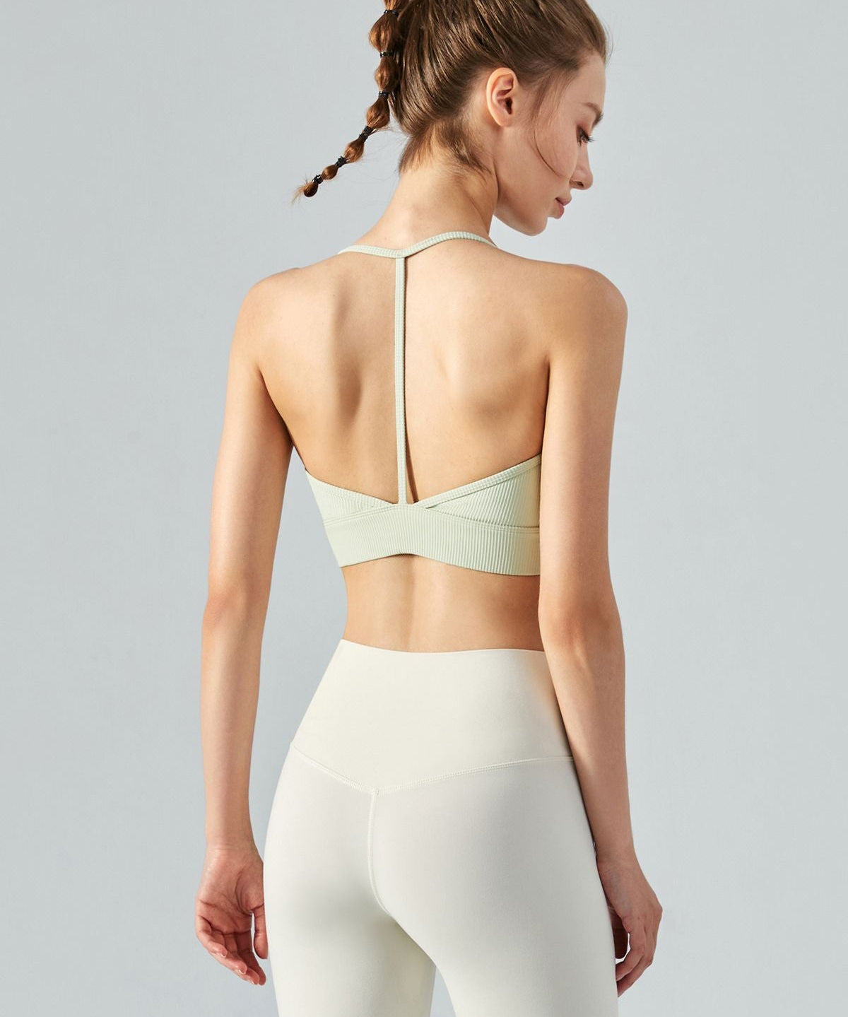 Ribbed T-Back Sports Bra by bornfocus
