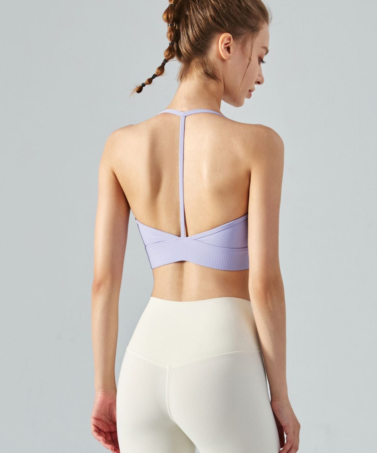 Ribbed T-Back Sports Bra by bornfocus