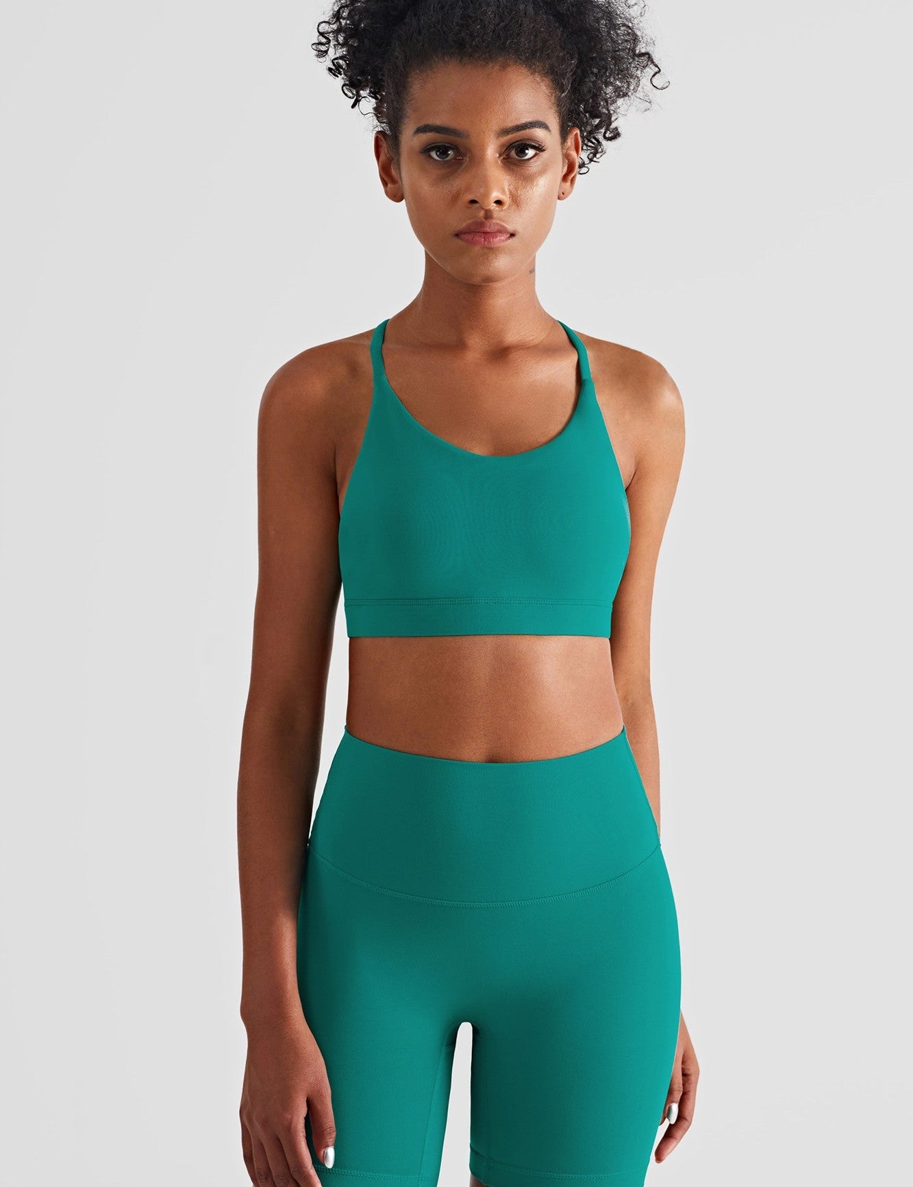 Triangle Back Sports Bra & Biker Shorts Activewear Set by bornfocus