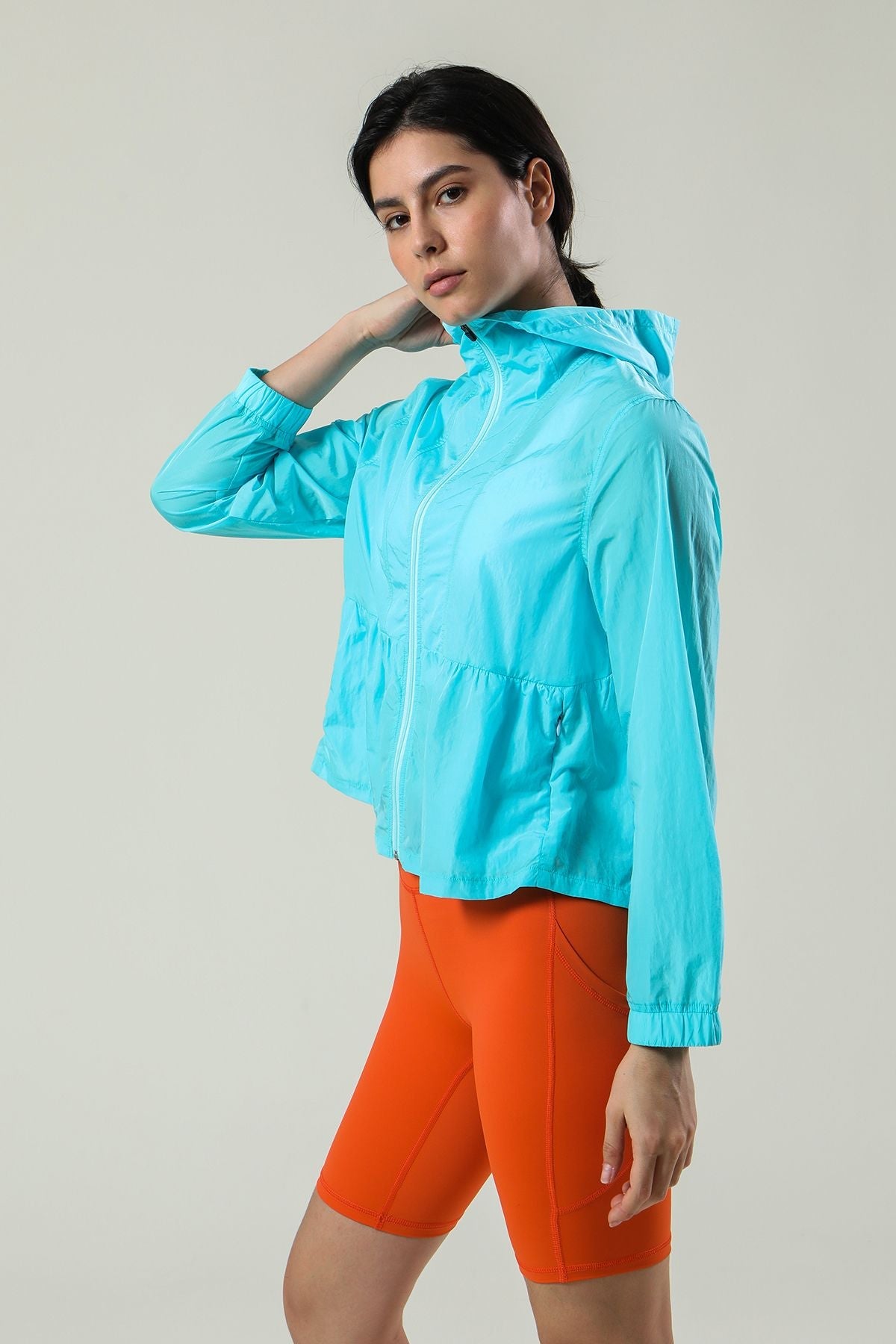 Sun Protection Full-Zip Ruched Track Jacket Hoodie by bornfocus