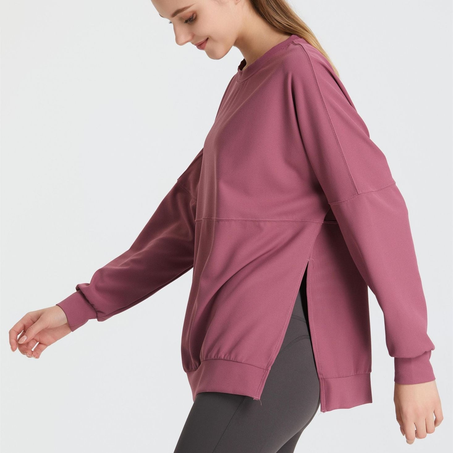 Waffle Knit Long Sleeve Sweatshirt by bornfocus
