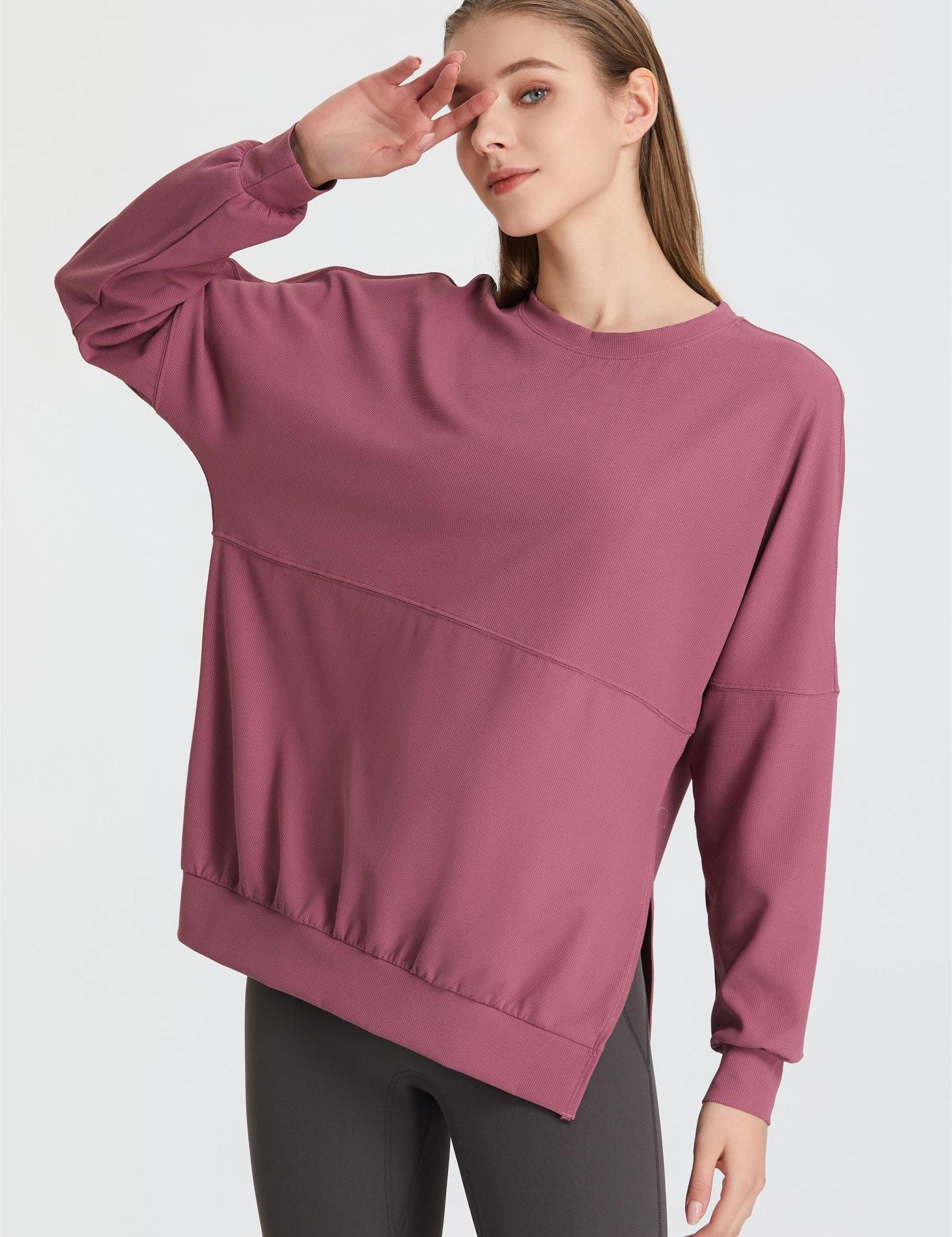 Waffle Knit Long Sleeve Sweatshirt by bornfocus