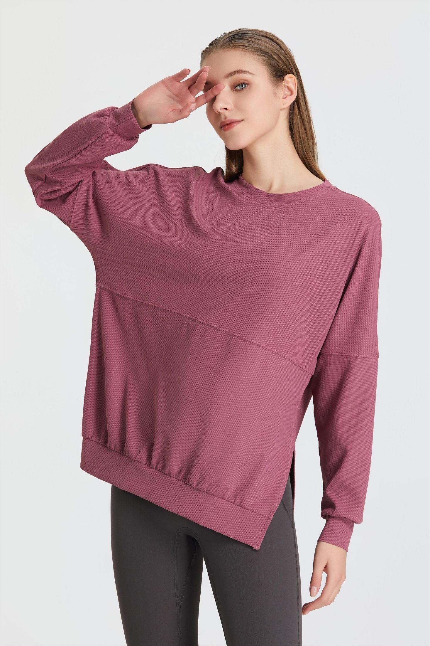 Waffle Knit Long Sleeve Sweatshirt by bornfocus