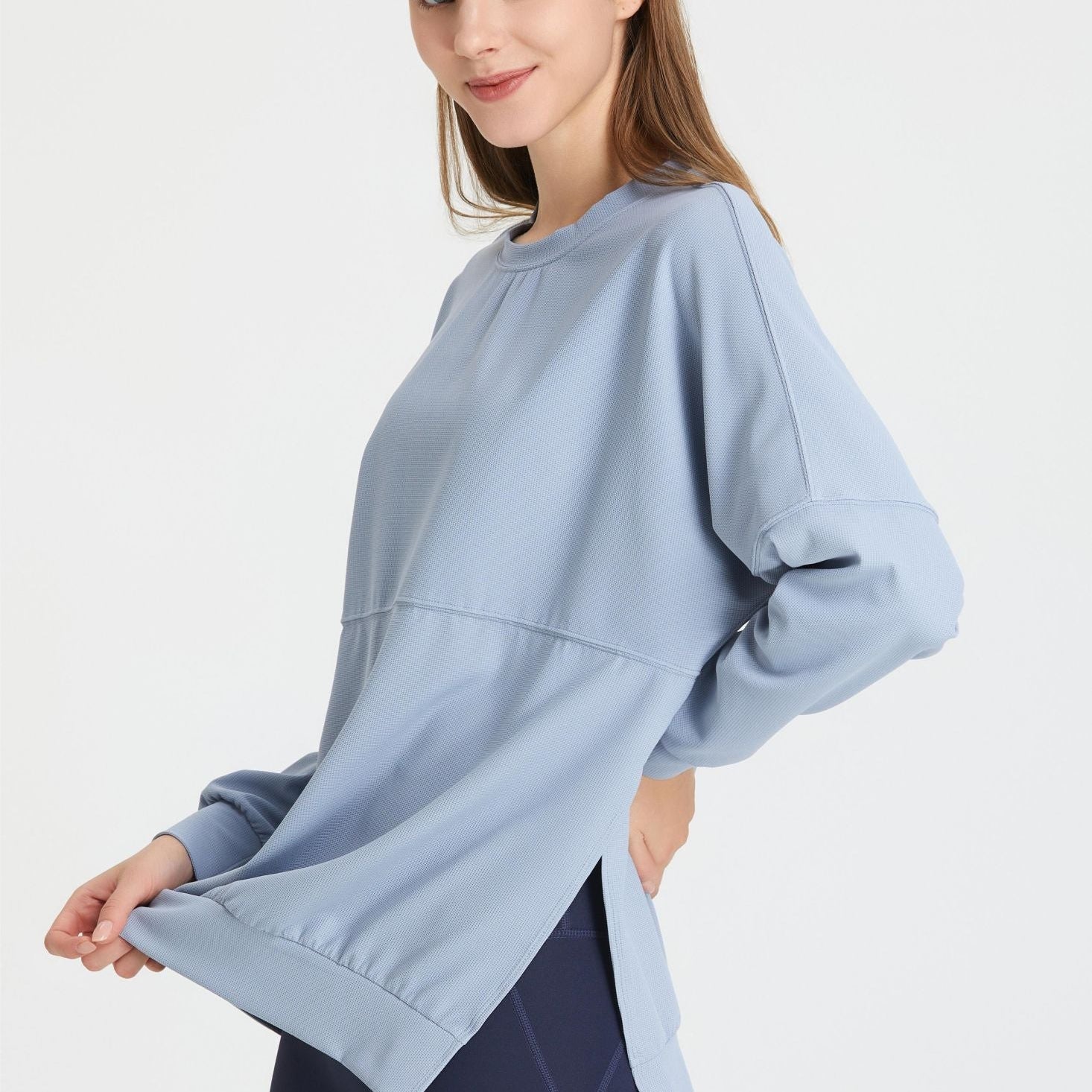 Waffle Knit Long Sleeve Sweatshirt by bornfocus
