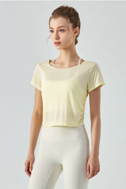 Back Cut-Out Short Sleeve Blouse by bornfocus