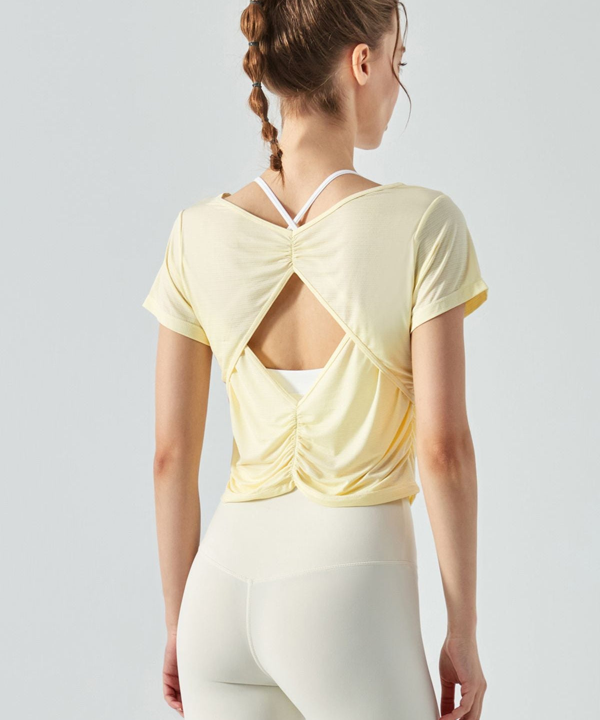 Back Cut-Out Short Sleeve Blouse by bornfocus