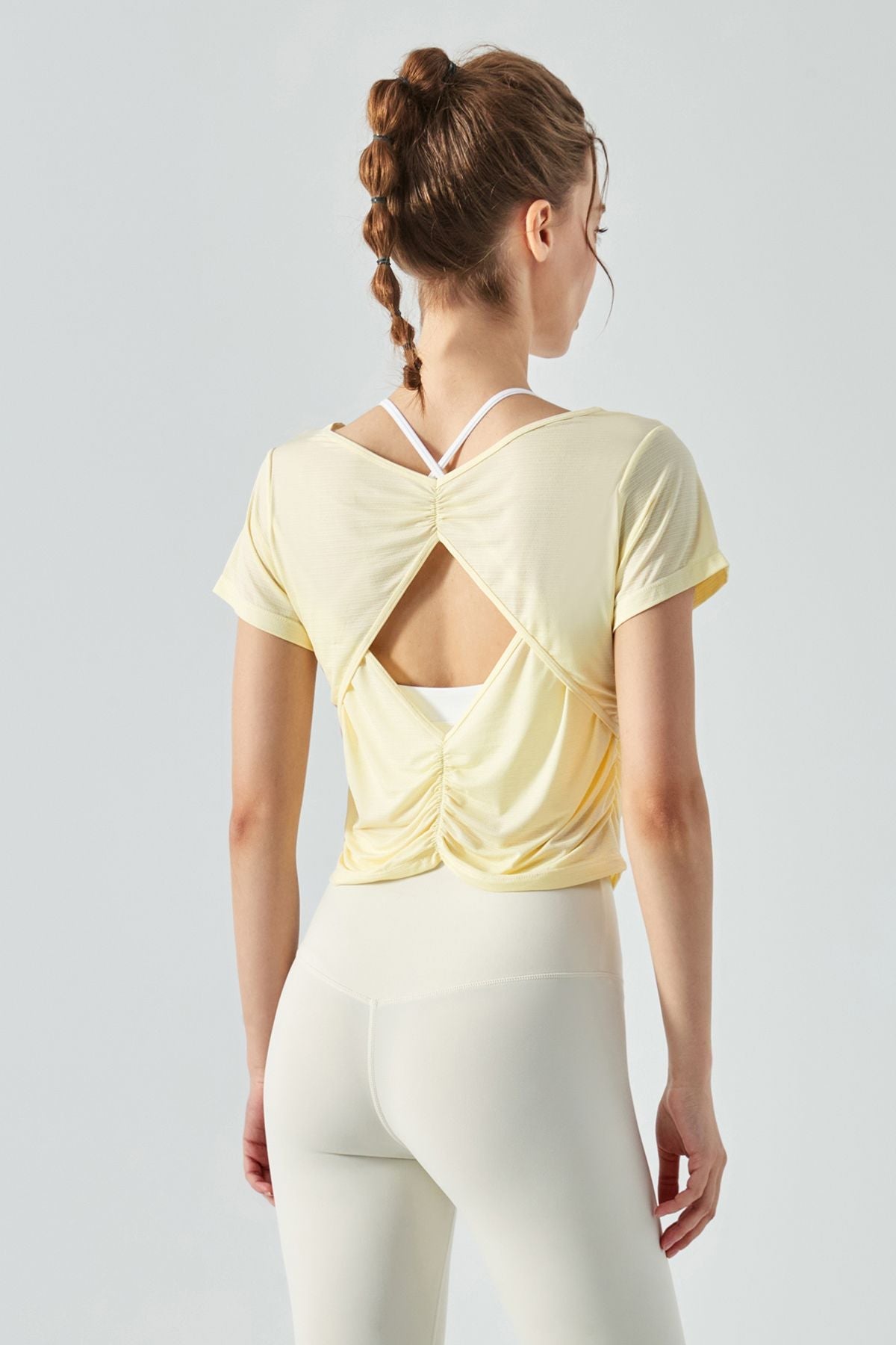 Back Cut-Out Short Sleeve Blouse by bornfocus