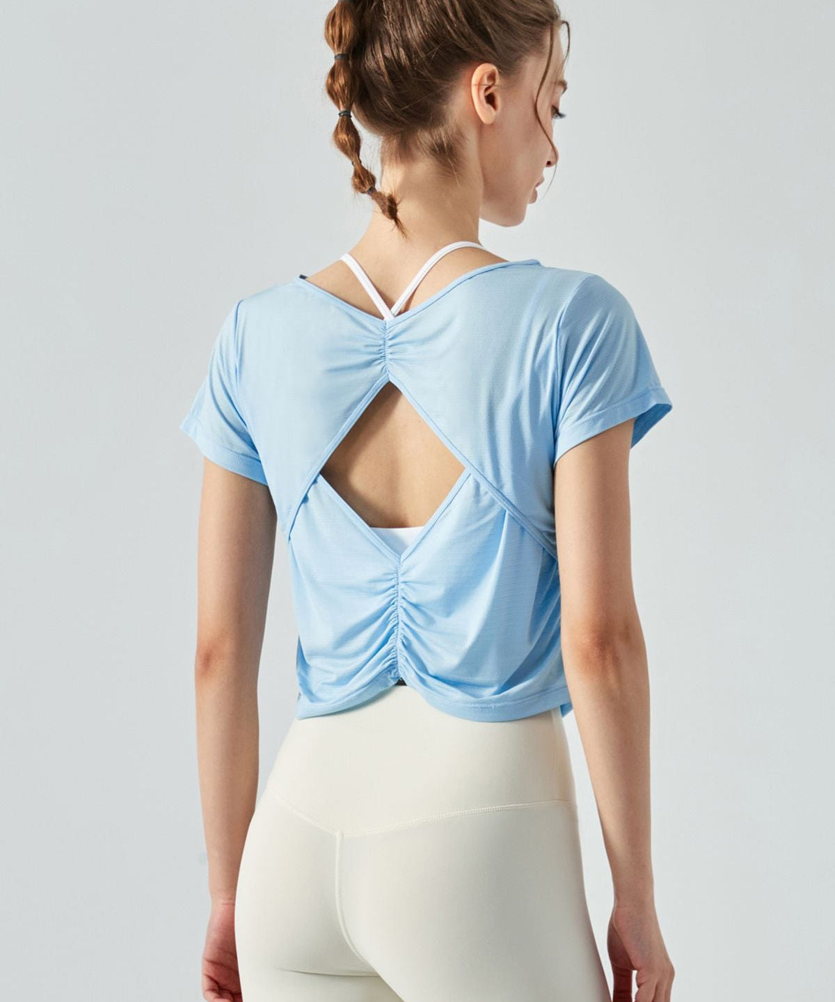 Back Cut-Out Short Sleeve Blouse by bornfocus