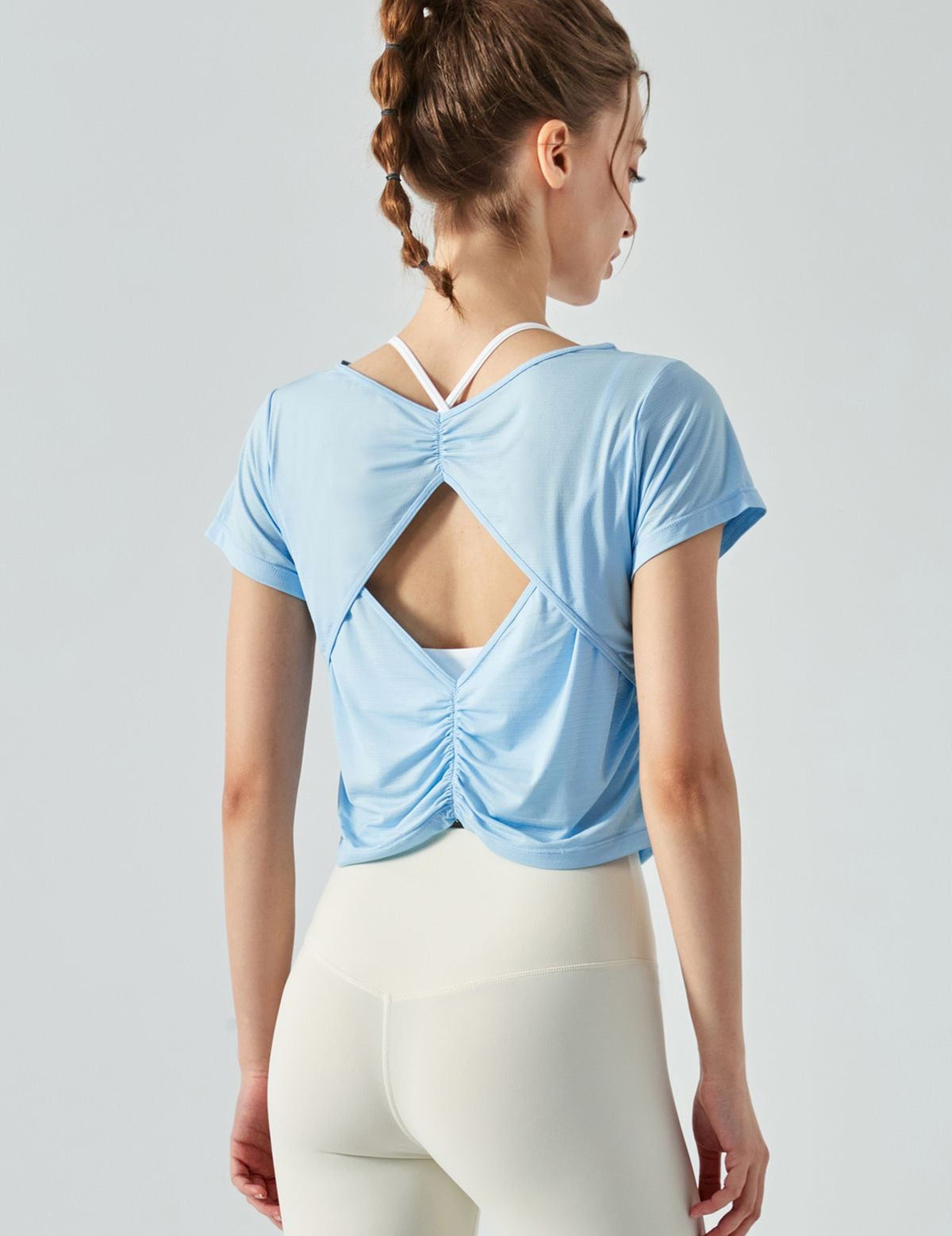 Back Cut-Out Short Sleeve Blouse by bornfocus