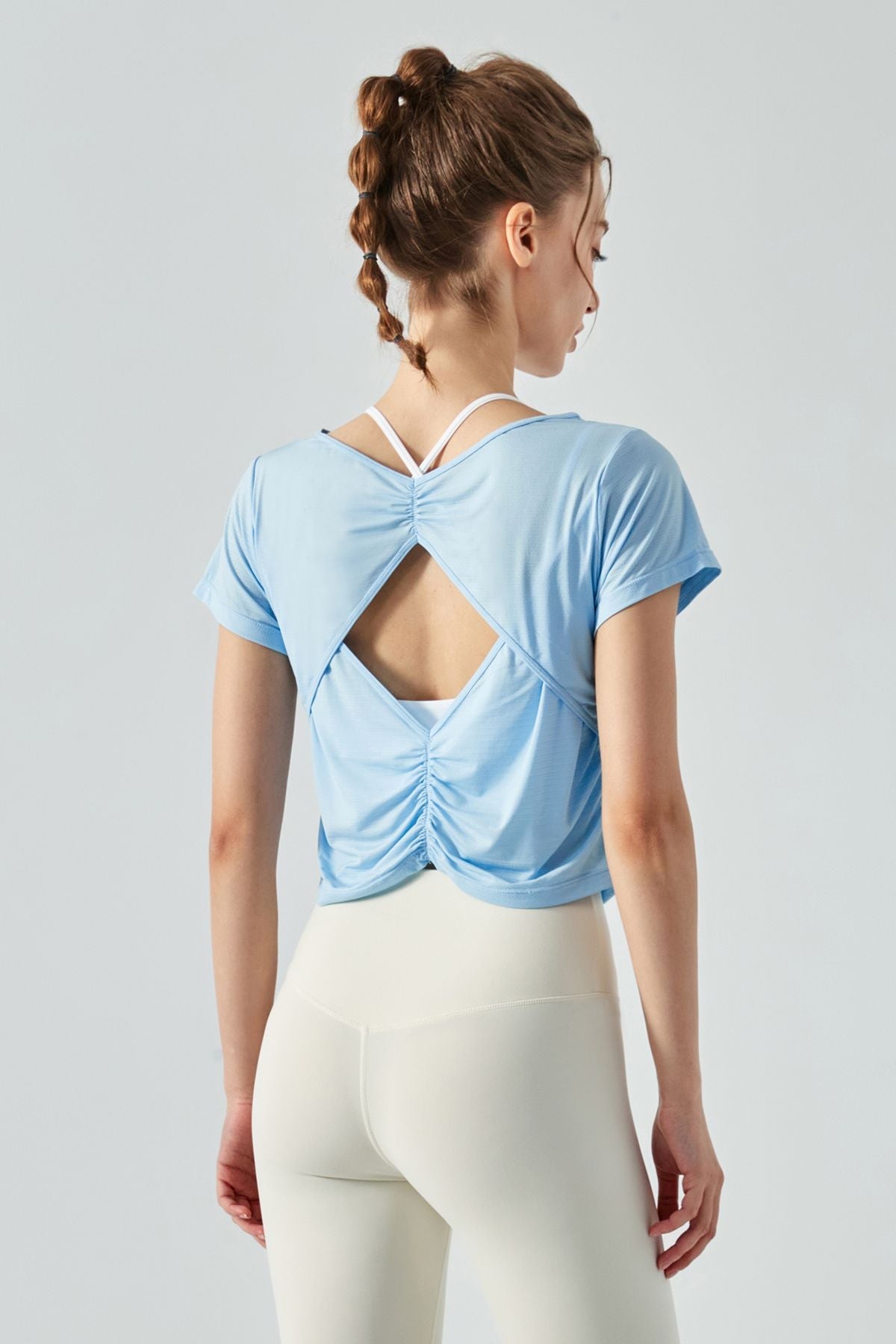 Back Cut-Out Short Sleeve Blouse by bornfocus