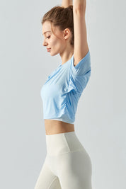 Back Cut-Out Short Sleeve Blouse by bornfocus