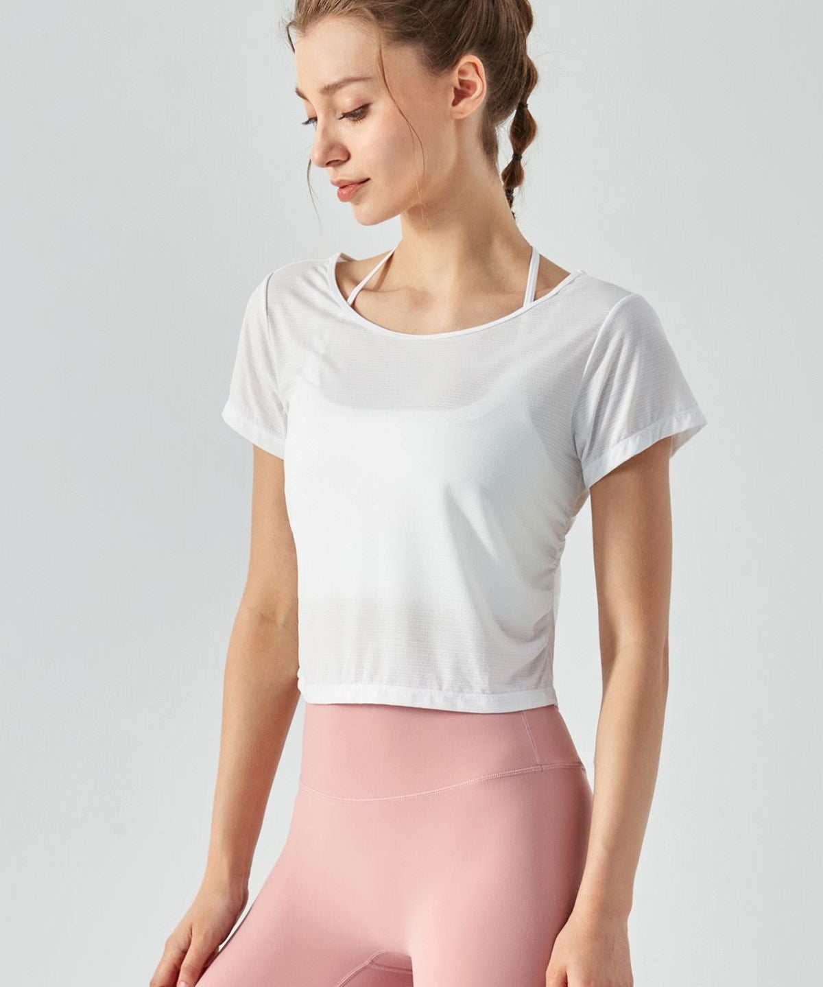 Back Cut-Out Short Sleeve Blouse by bornfocus