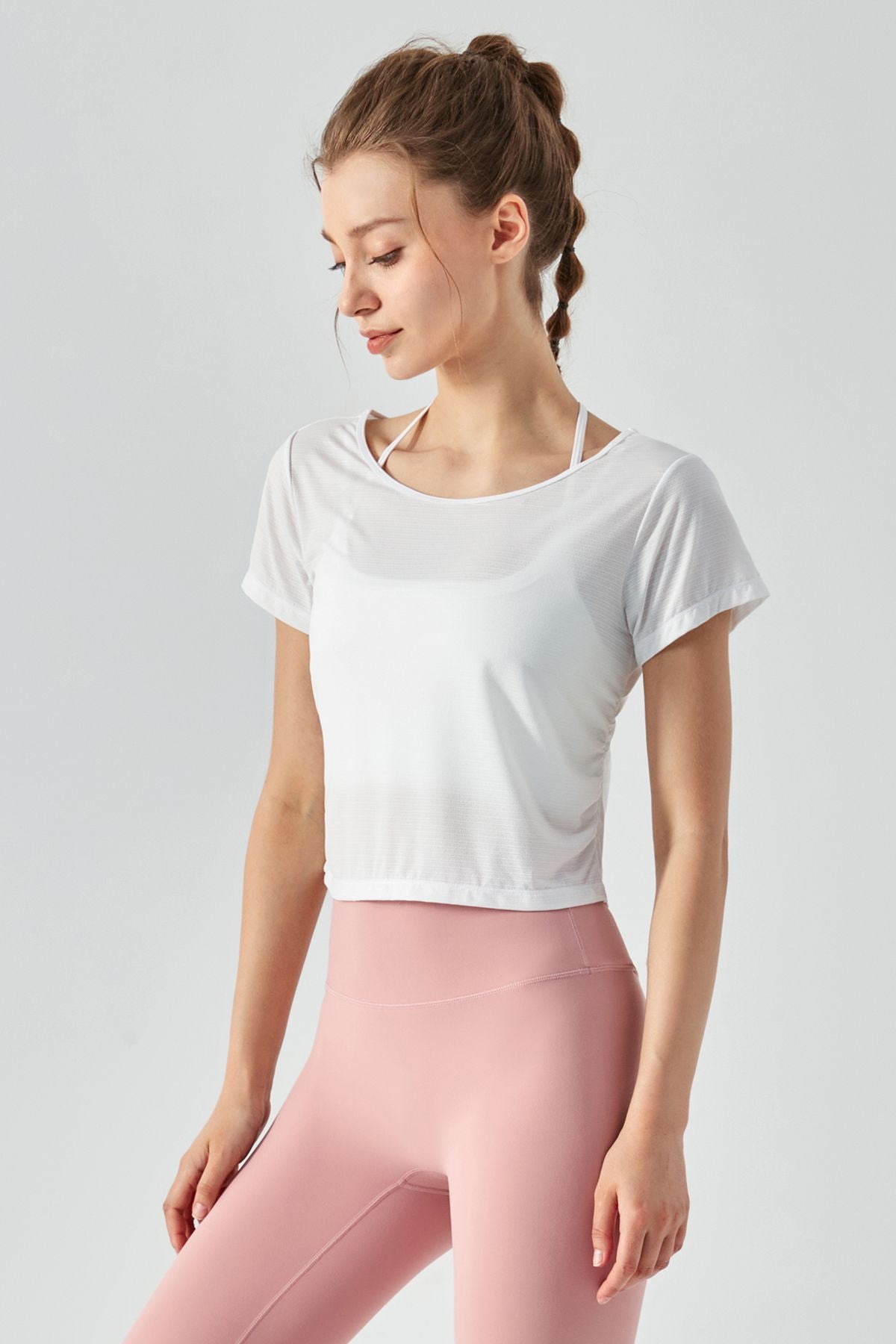 Back Cut-Out Short Sleeve Blouse by bornfocus